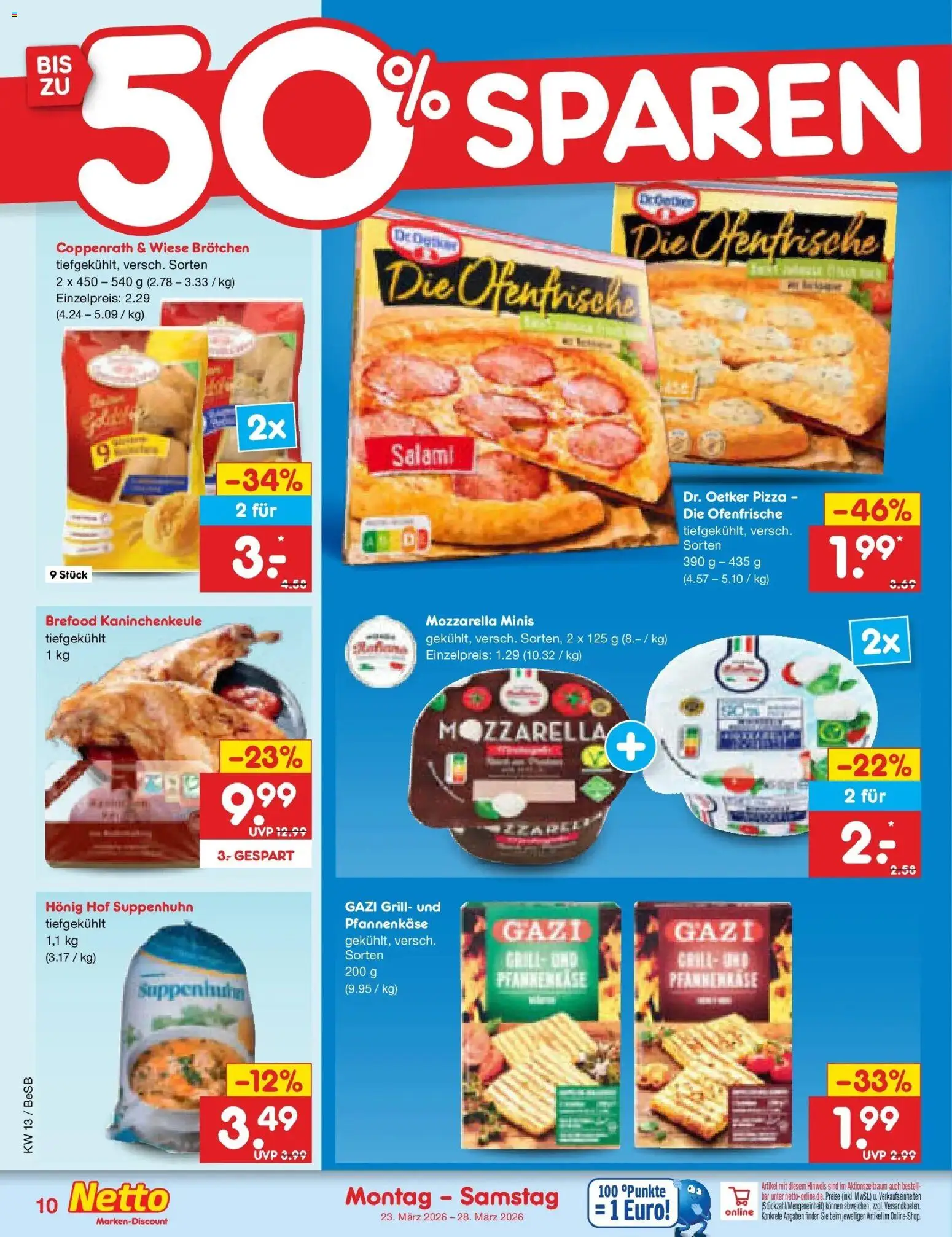 Netto Marken-Discount Prospekt Kremmen	 – gültig ab 23.03.2026 | Seite: 10 | Produkte: Mozzarella, Ofenfrische, Salami, Pizza
