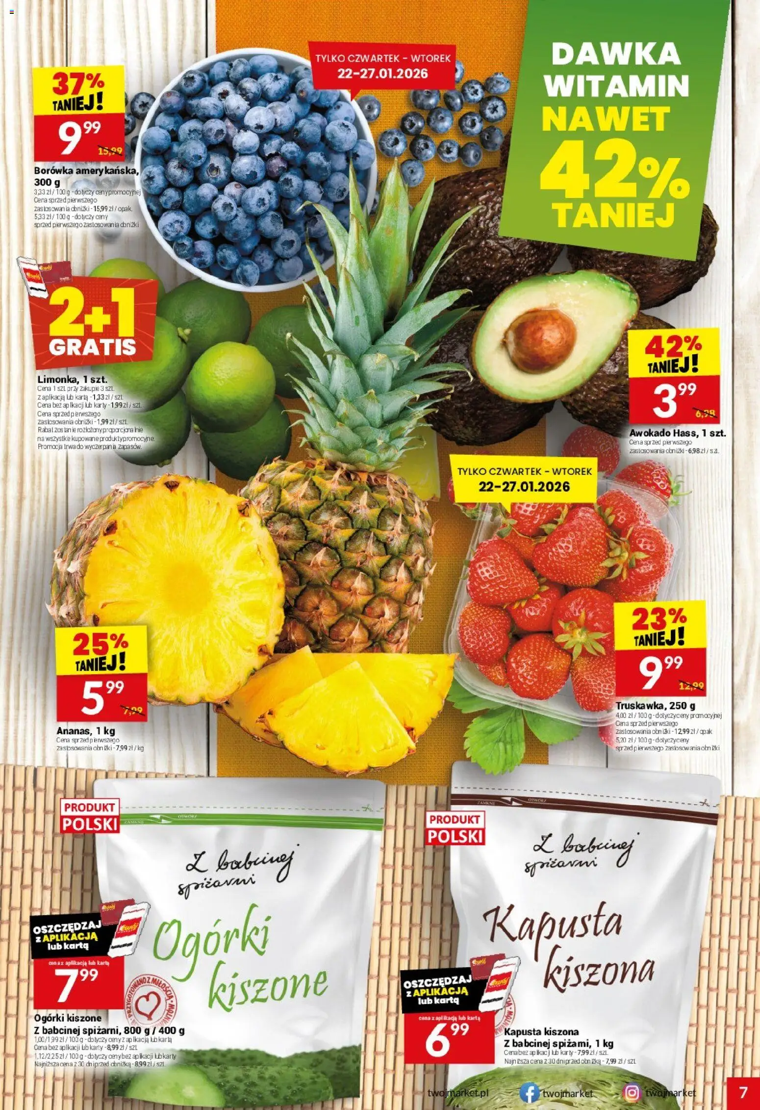 Twój Market Gazetka od 21.01.2026 | Strona: 7 | Produkty: Kapusta, Karta, Ogórki, Awokado