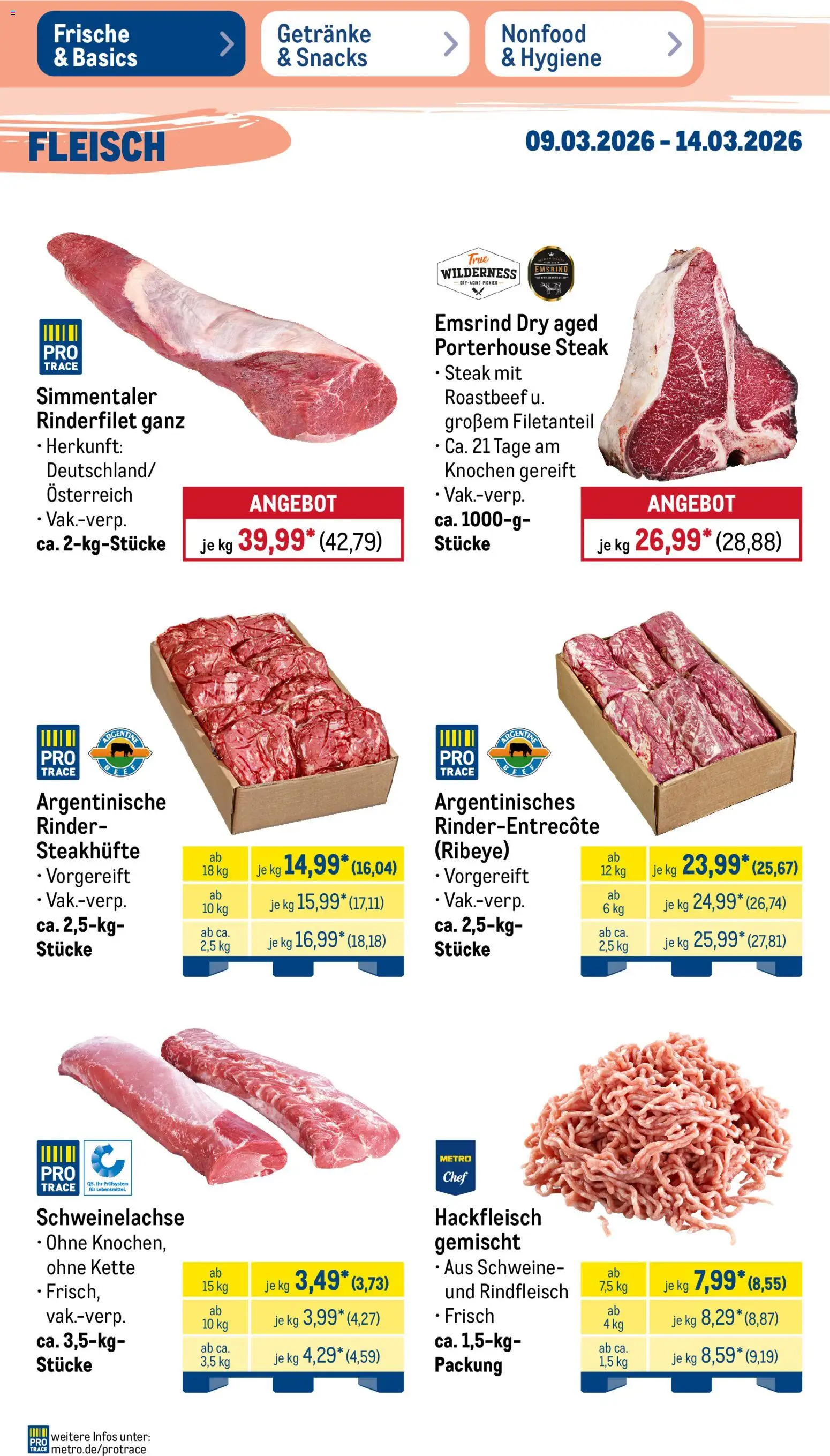 Metro Prospekt 	 – gültig ab 09.03.2026 | Seite: 6 | Produkte: Rinderfilet, Roastbeef, Steak, Hackfleisch
