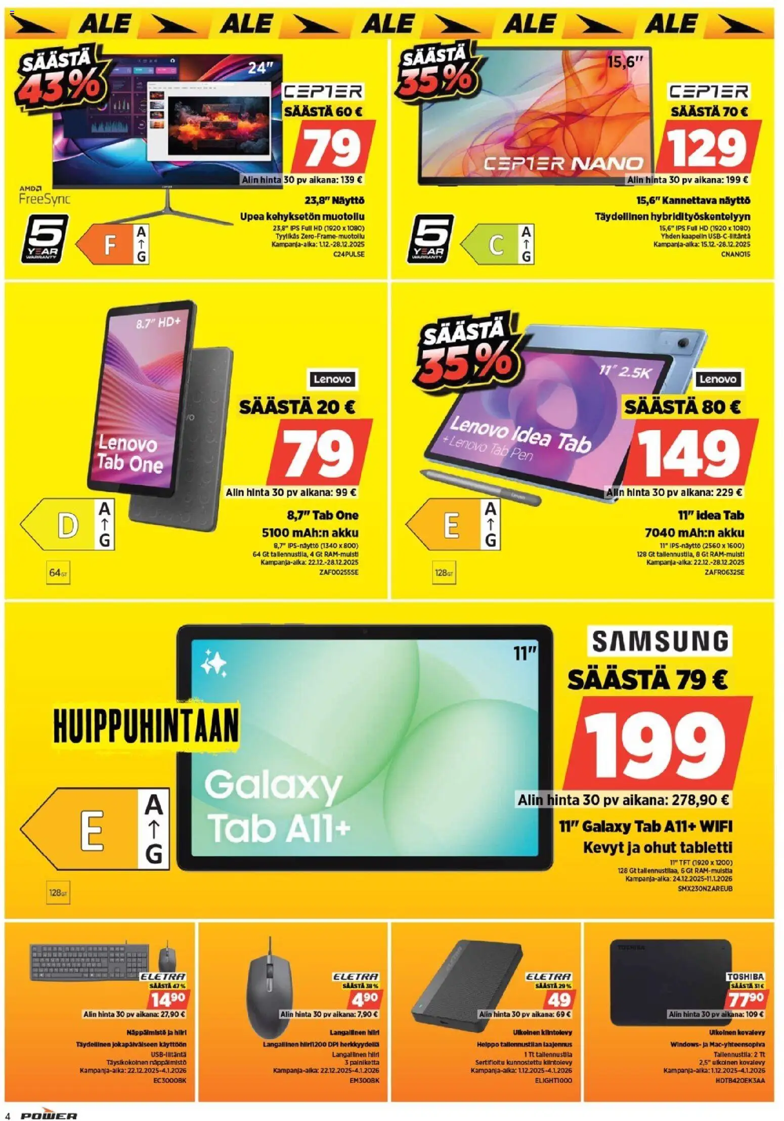 Power tarjoukset – voimassa 24.12.2025 alkaen | Sivu: 4 | Tuotteet: Akku, Tabletti, Näyttö, Hiiri