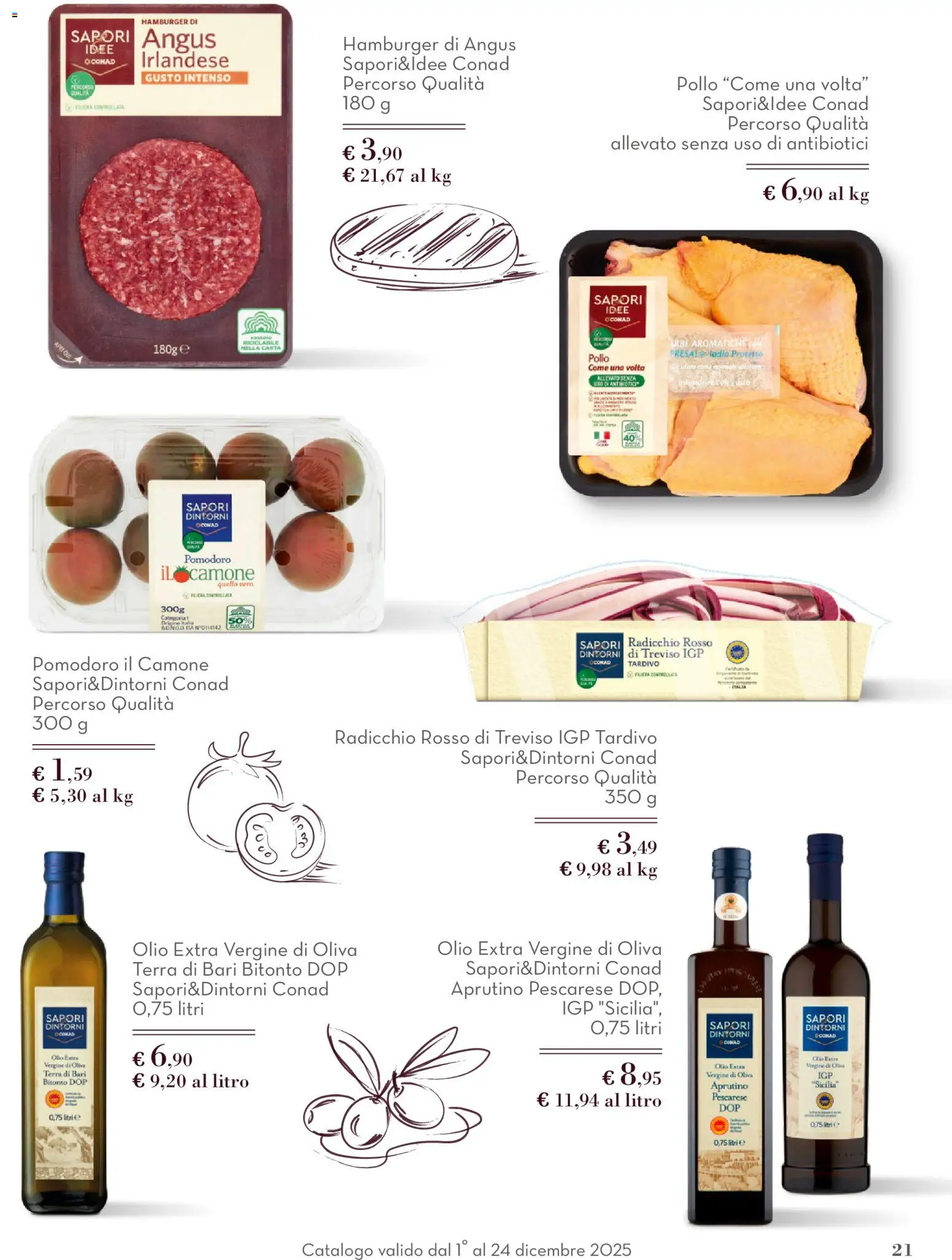 Volantino Conad del 01.12.2025 | Pagina: 21 | Prodotti: Olio, Olive, Olio extra vergine, Hamburger