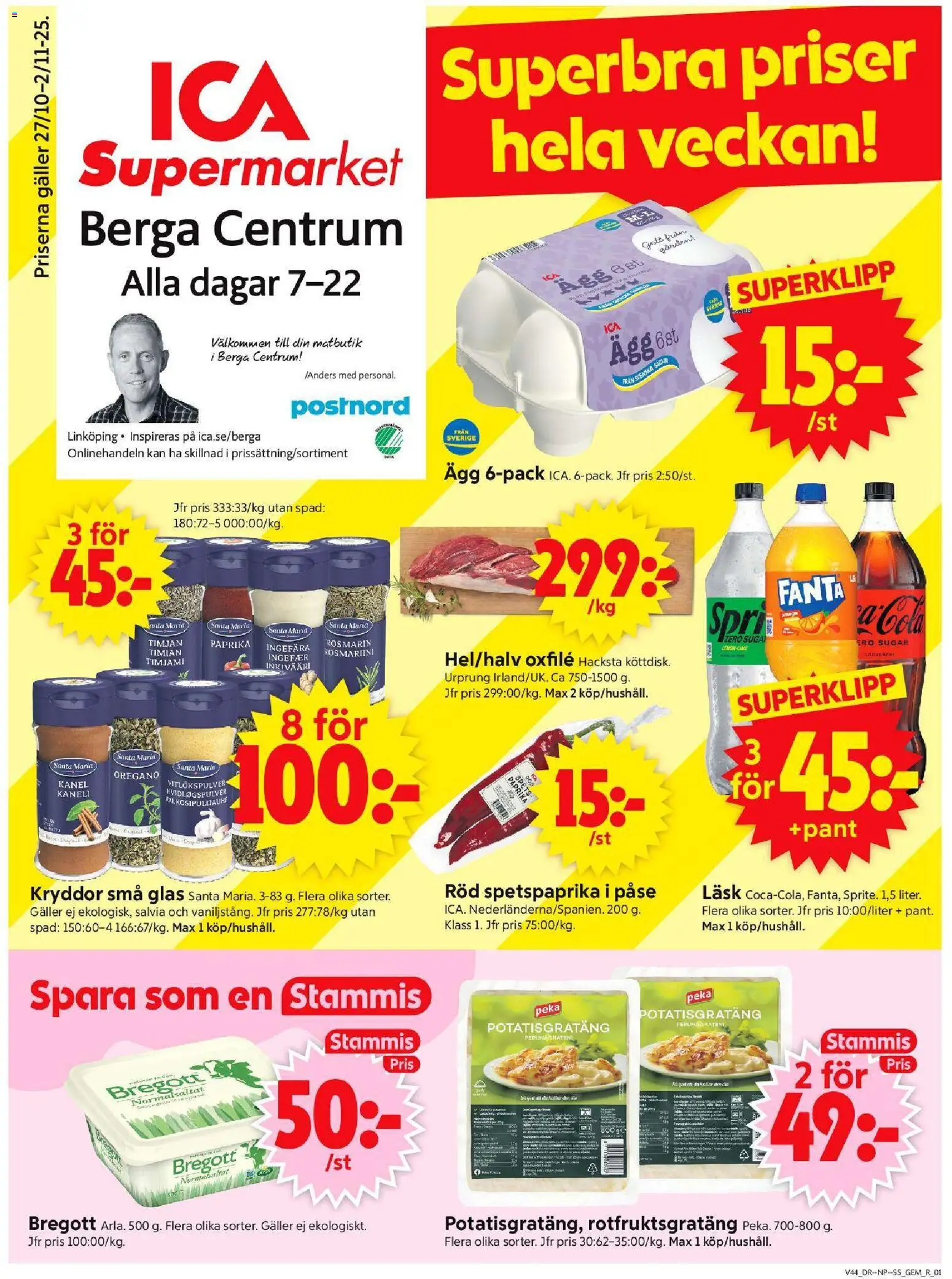 ICA Supermarket reklamblad aktuell från 27.10.2025 | Sida: 1 | Produkter: Galler, Fanta, Kanel, Ägg
