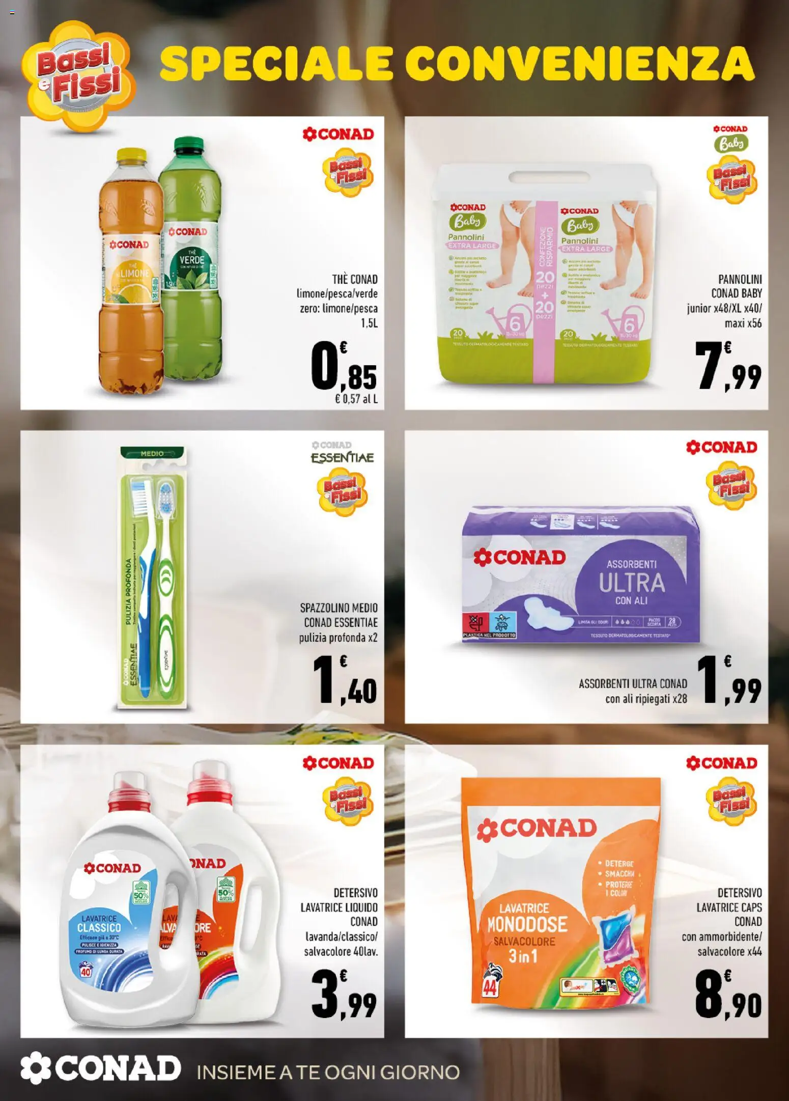 Volantino Conad del 04.03.2026 | Pagina: 3 | Prodotti: Pannolini, Spazzolino, Tè, Lavatrice