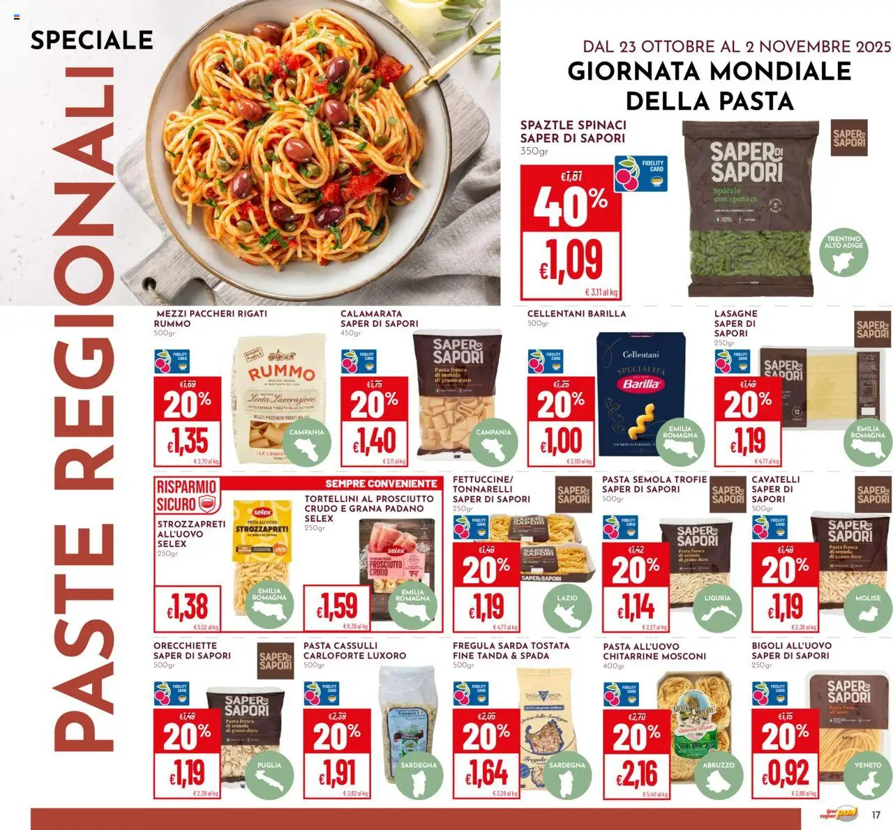 Volantino Pan del 23.10.2025 | Pagina: 17 | Prodotti: Prosciutto, Spinaci, Grana Padano, Paccheri