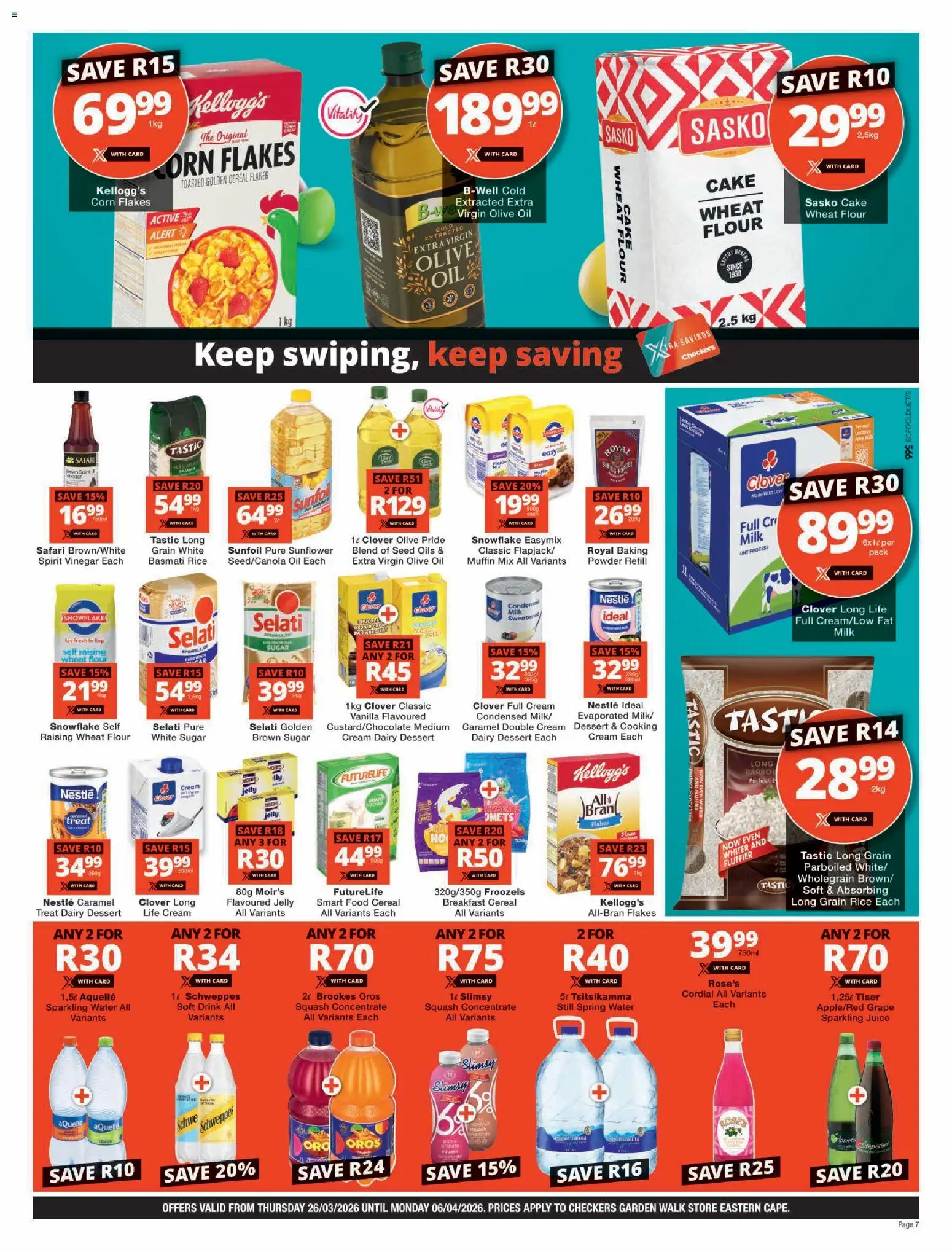 New Checkers catalogue – valid from 26.03.2026 | Page: 7 | Products: Corn, Vinegar, Cream, Water