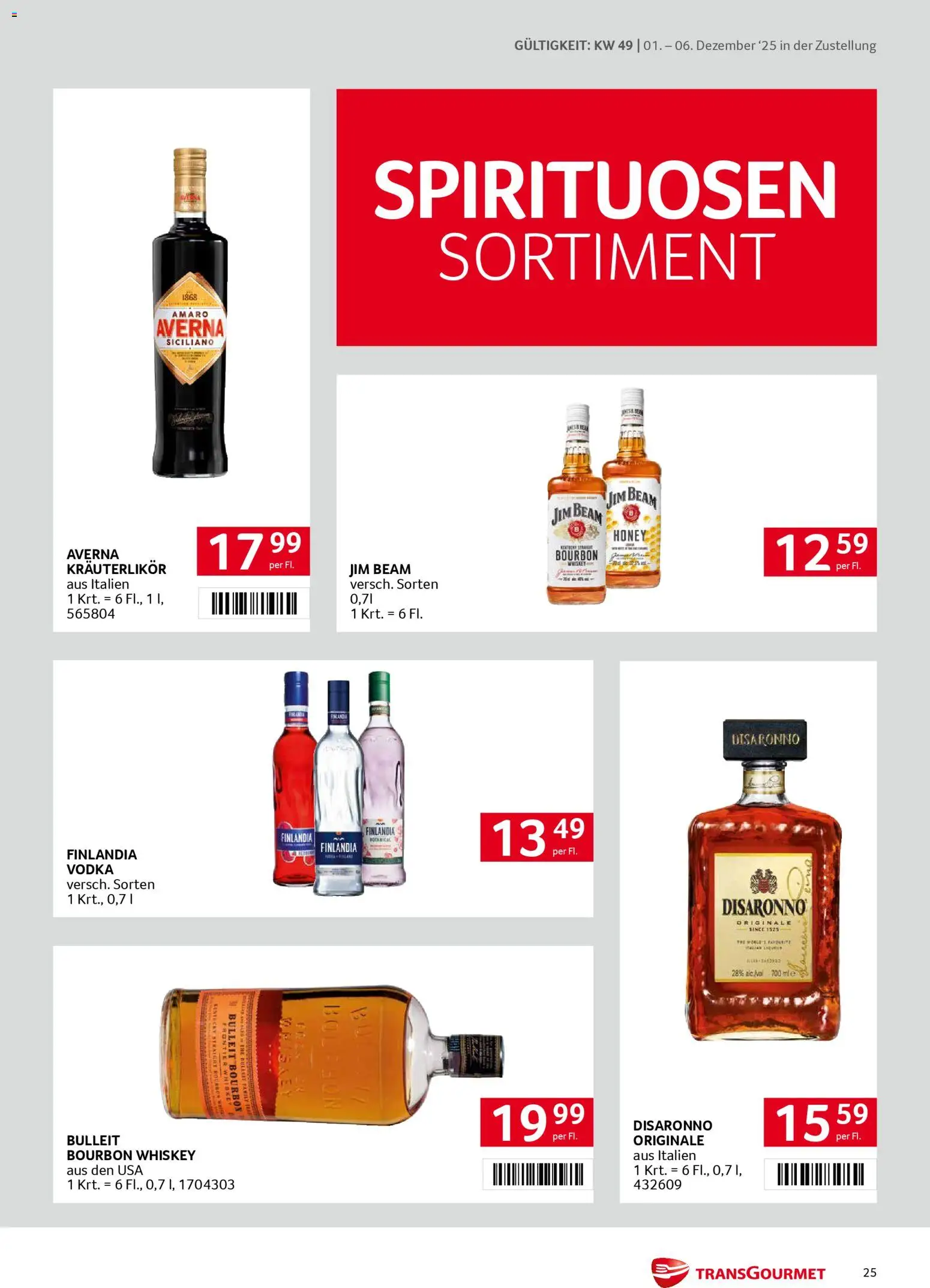 Transgourmet Zustellaktion gültig ab 01.12.2025 | Seite: 25 | Produkte: Whiskey, Bourbon