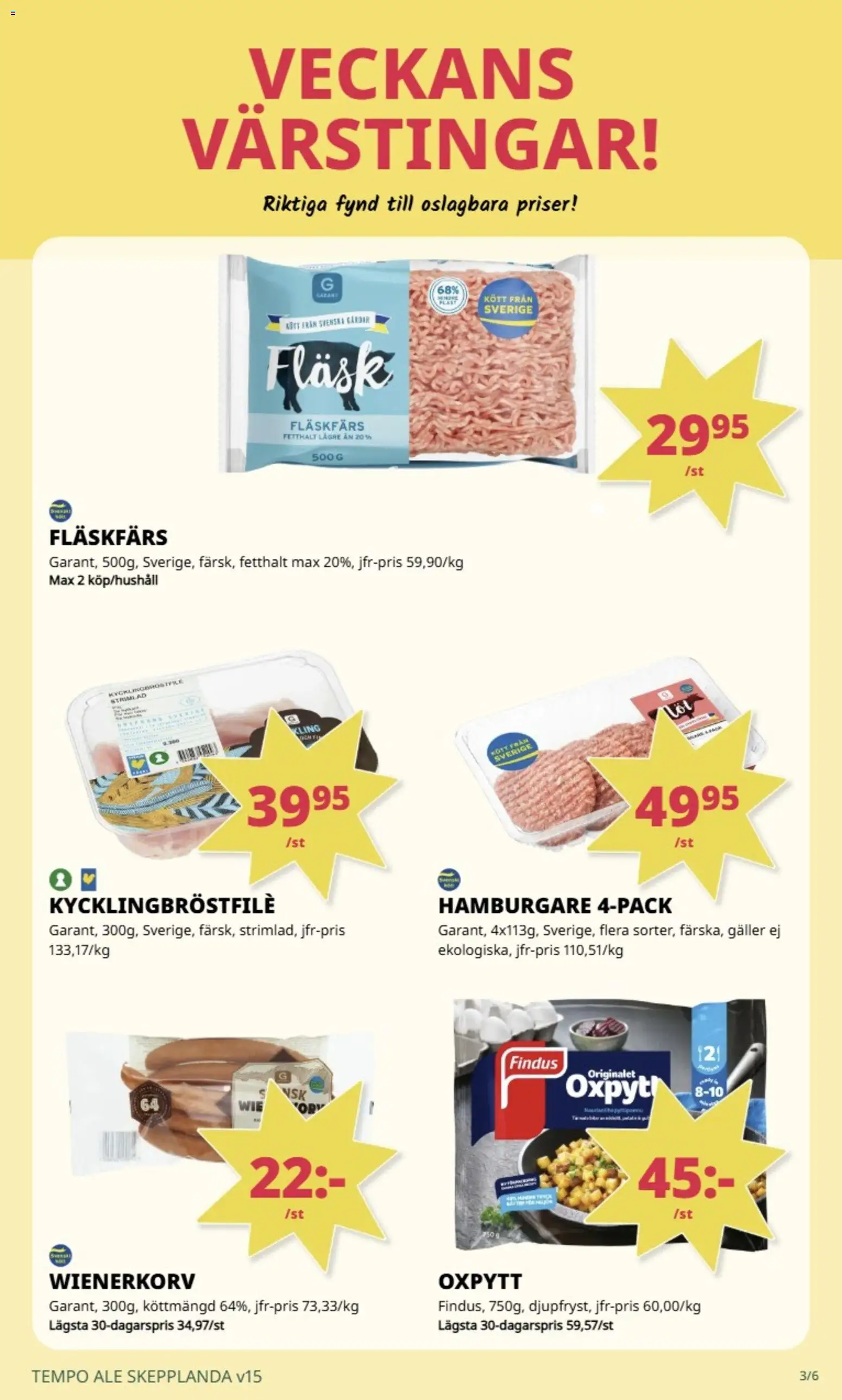 Tempo reklamblad aktuell från 07.04.2026 | Sida: 5 | Produkter: Hamburgare, Galler, Fläsk, Wienerkorv