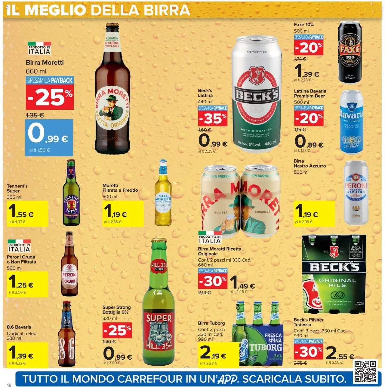 Volantino Carrefour del 20.10.2025 | Pagina: 18 | Prodotti: Tennent's, Birra Moretti, The, Bottiglia