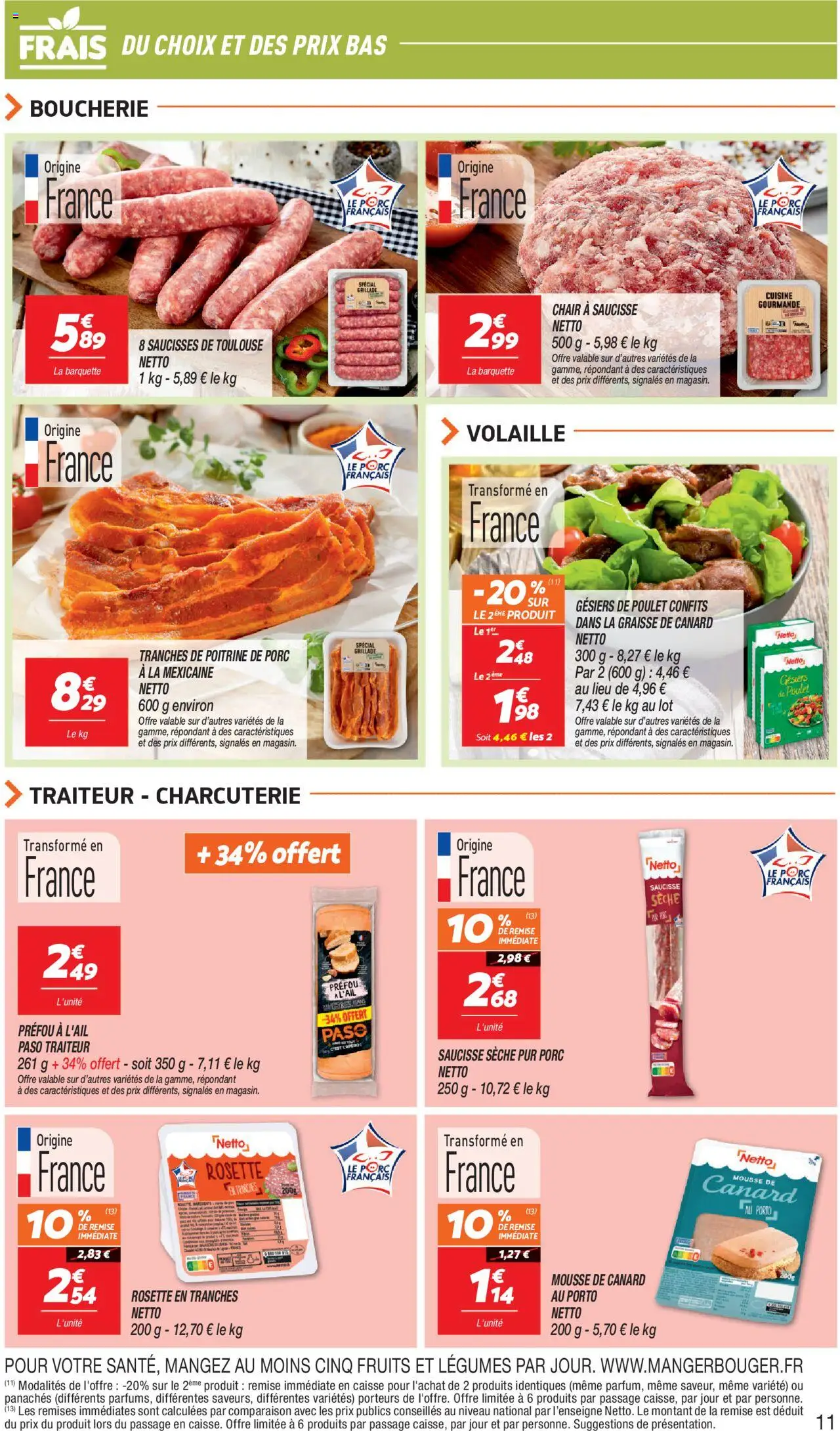  | Page: 11 | Produits: Graisse de canard, Poitrine de porc, Mousse, Saucisse