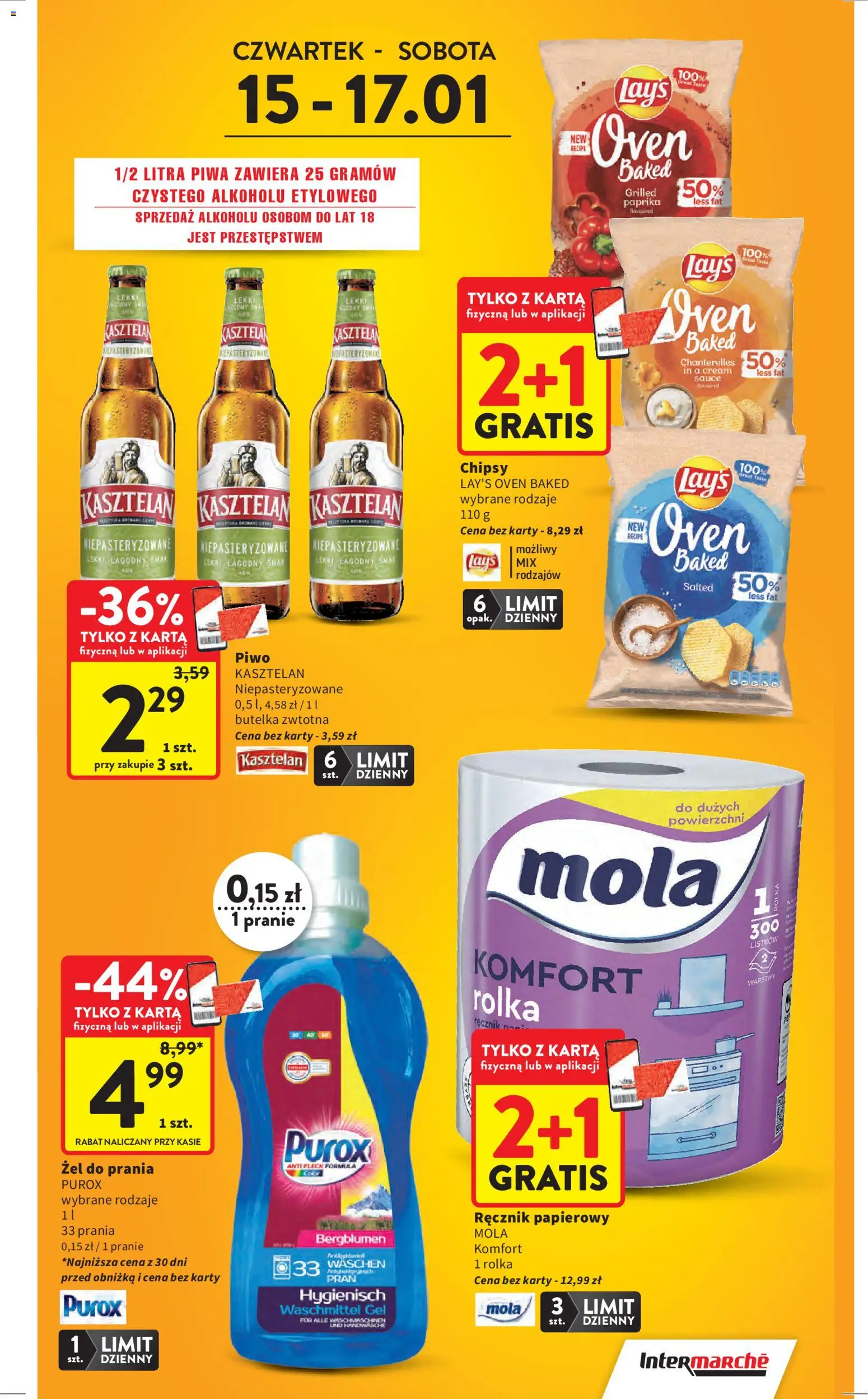 Intermarche Gazetka od 15.01.2026 | Strona: 5 | Produkty: Karta, Chipsy, Piwo, Ręcznik papierowy