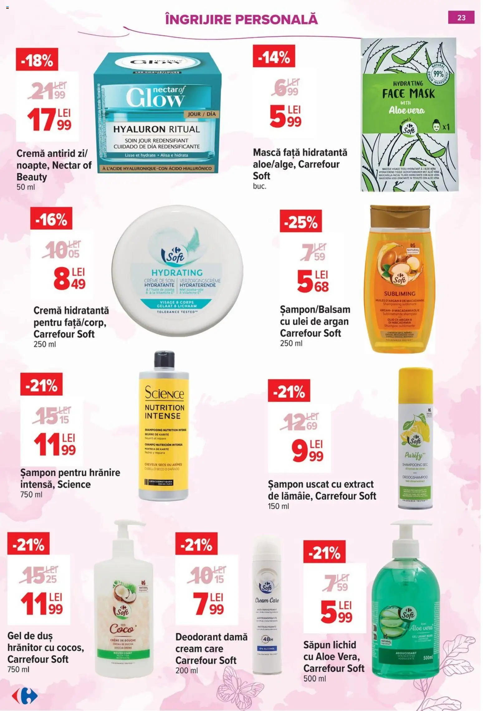 Noul catalog Carrefour – valabil de la 18.02.2026 | Pagină: 23 | Produse: Aloe vera, Șampon, Ulei, Gel de duș