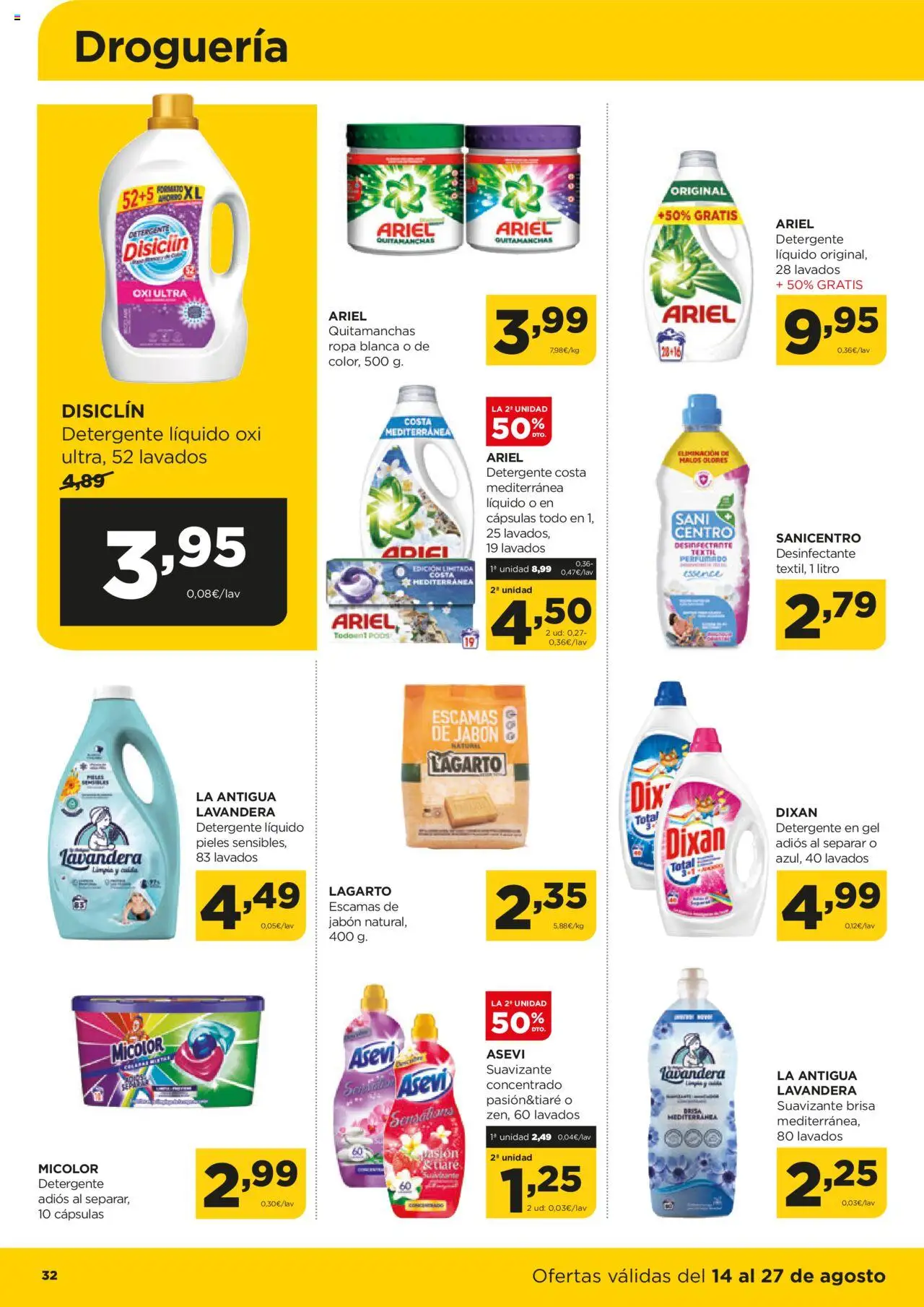 Alimerka folleto Castilla y León │ válido desde el 14.08.2025 | Página: 34 | Productos: Quitamanchas, Detergente, Detergente líquido, Suavizante