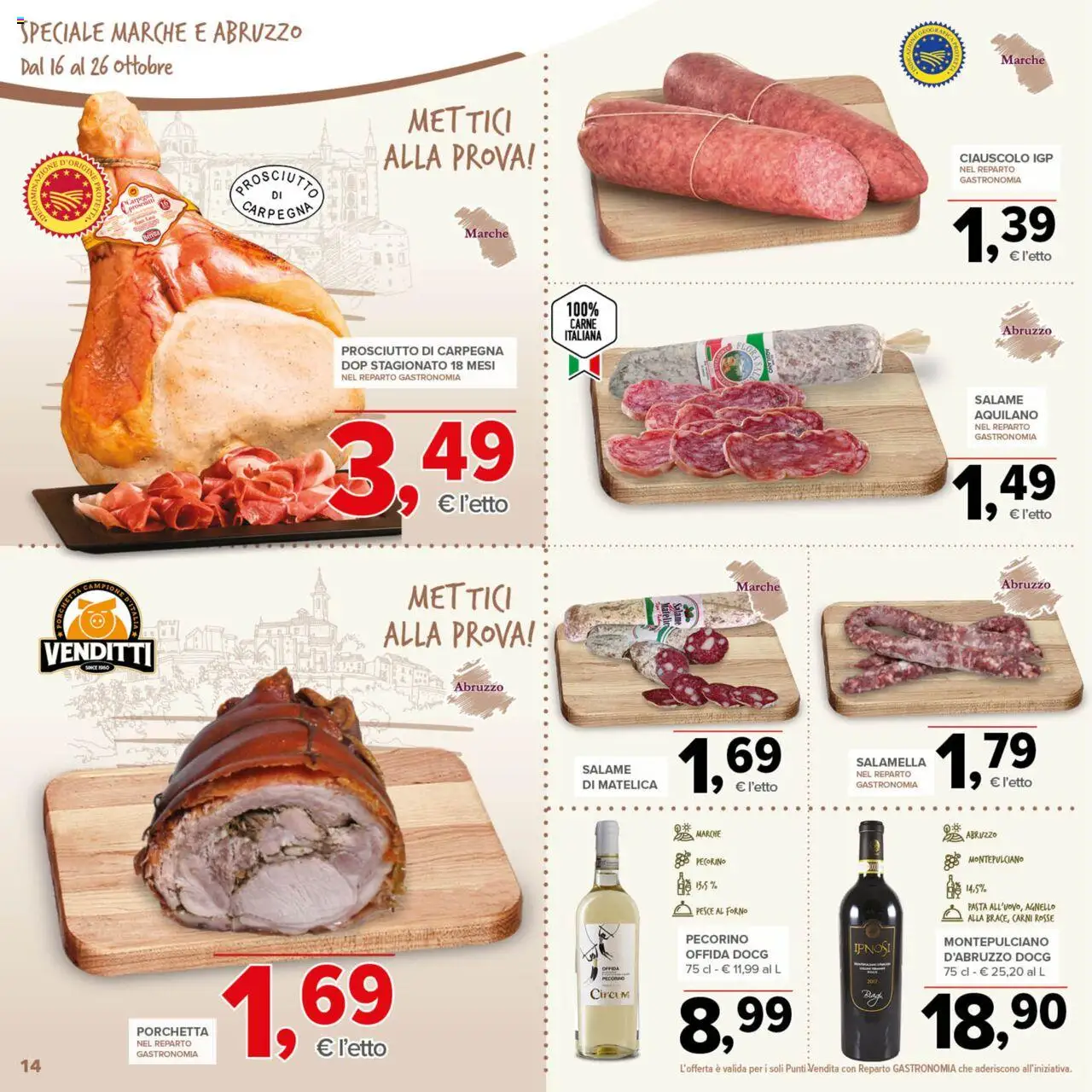 Volantino Todis del 16.10.2025 | Pagina: 14 | Prodotti: Salamella, Pesce, Prosciutto, Agnello