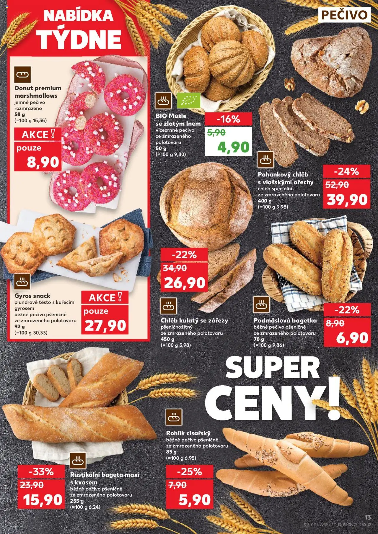Kaufland leták od 24.09.2025 | Strana: 13 | Produkty: Donut, Ořechy, Pečivo, Bageta