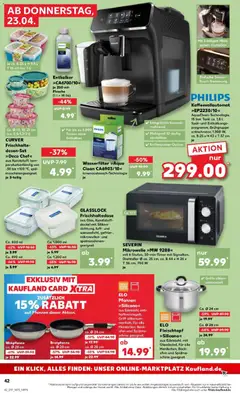 PHILIPS Kaffeevollautomat »EP2230/10«, AquaClean-Technologie, 15 bar, Tank ca. 1,8 l, Spül- und Entkalkungsprogramm, Brühgruppe entnehmbar, 1.500 W, ca. B 25 x H 43 x T 37 cm je ab 23.04.2026 gültig | Seite: 42 | Produkte: Ofen, Mikrowelle, Backofen, Kaffeevollautomat