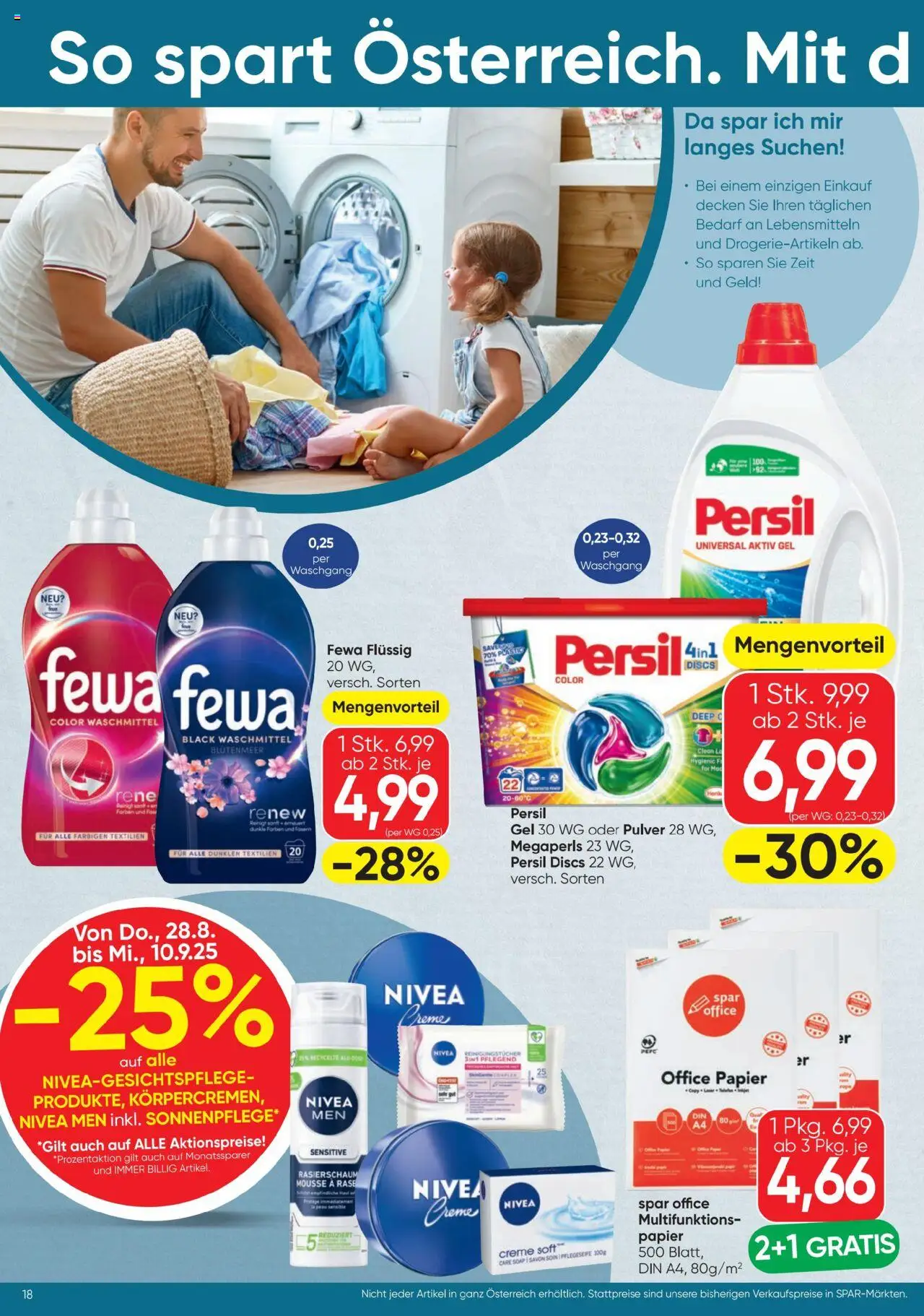 Spar Flugblatt gültig ab 28.08.2025 | Seite: 18 | Produkte: Creme, Rasierschaum, Reinigungstücher, Waschmittel