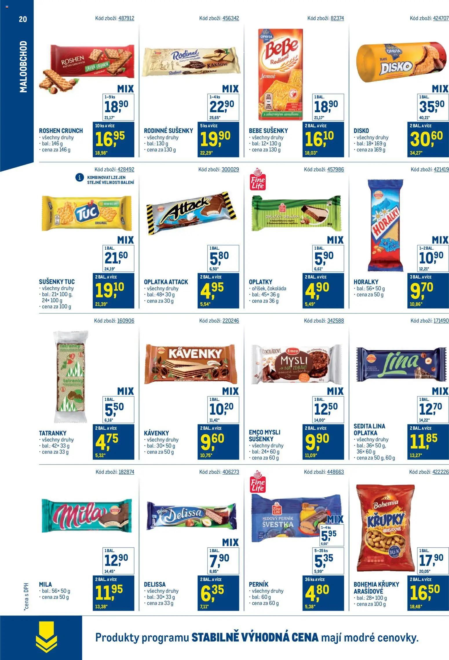 Makro leták - Stabilně výhodná cena - maloobchod od 24.09.2025 | Strana: 20 | Produkty: Tatranky, Perník, Křupky, Bebe sušenky