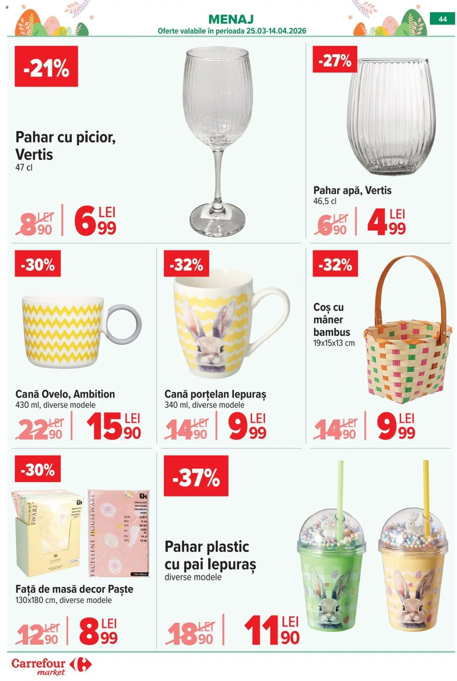 Noul catalog Carrefour – valabil de la 06.04.2026 | Pagină: 49 | Produse: Față de masă, Coș, Masă, Paste