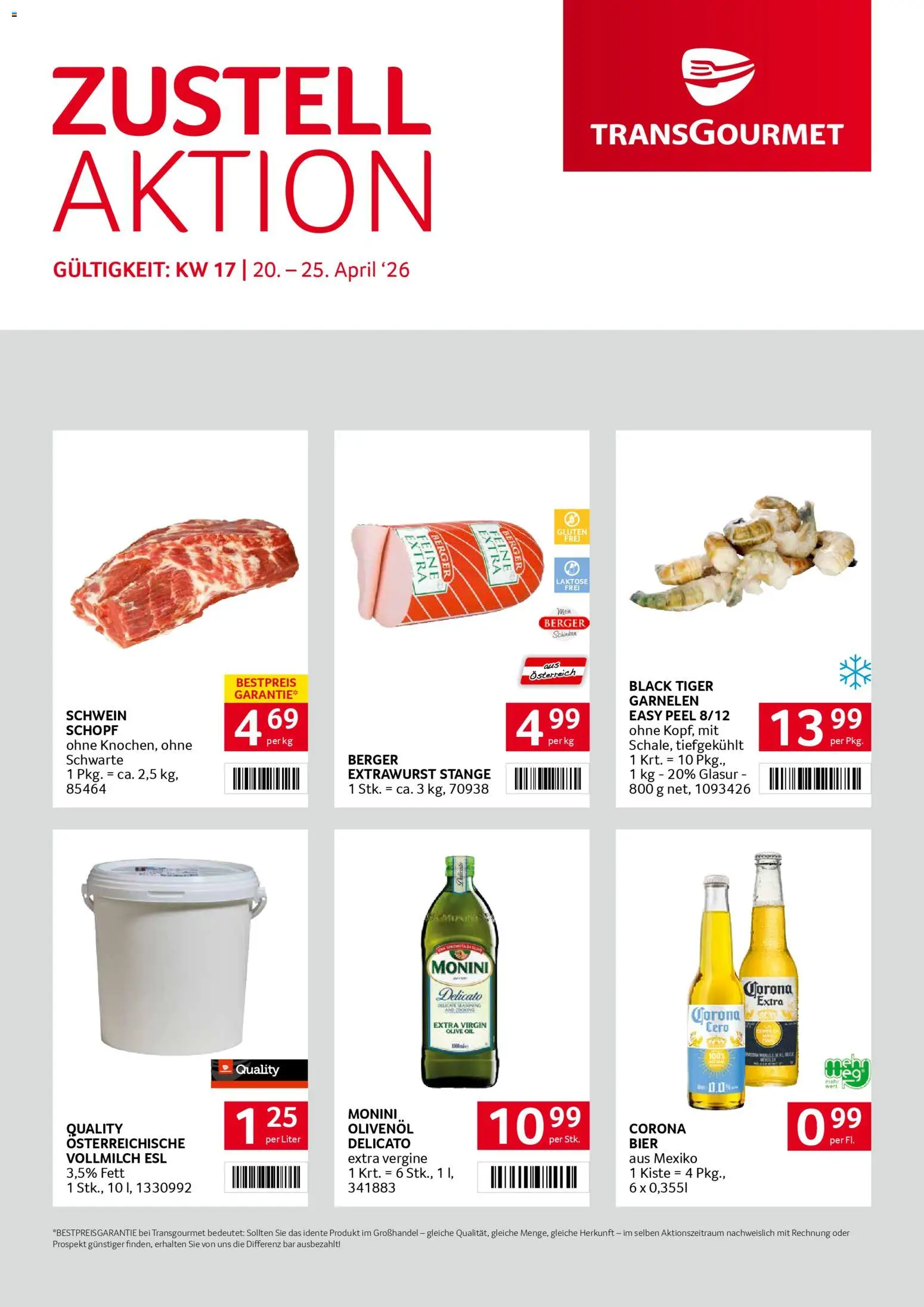 Transgourmet Zustellaktion gültig ab 20.04.2026 | Seite: 1 | Produkte: Schinken, Bier