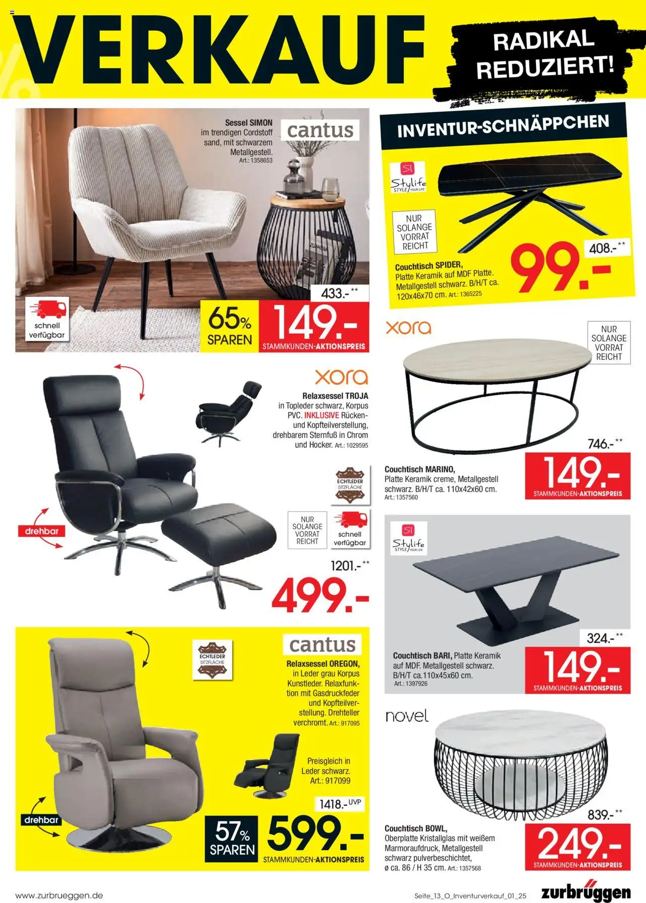 Zurbrüggen Inventurverkauf - gültig ab dem 04.08.2025 | Seite: 15 | Produkte: Relaxsessel, Sessel, Couchtisch