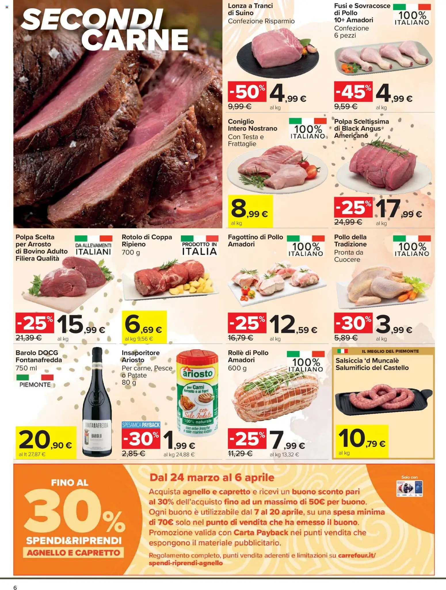 Volantino Carrefour del 24.03.2026 | Pagina: 6 | Prodotti: Arrosto, Patate, Suino, Agnello