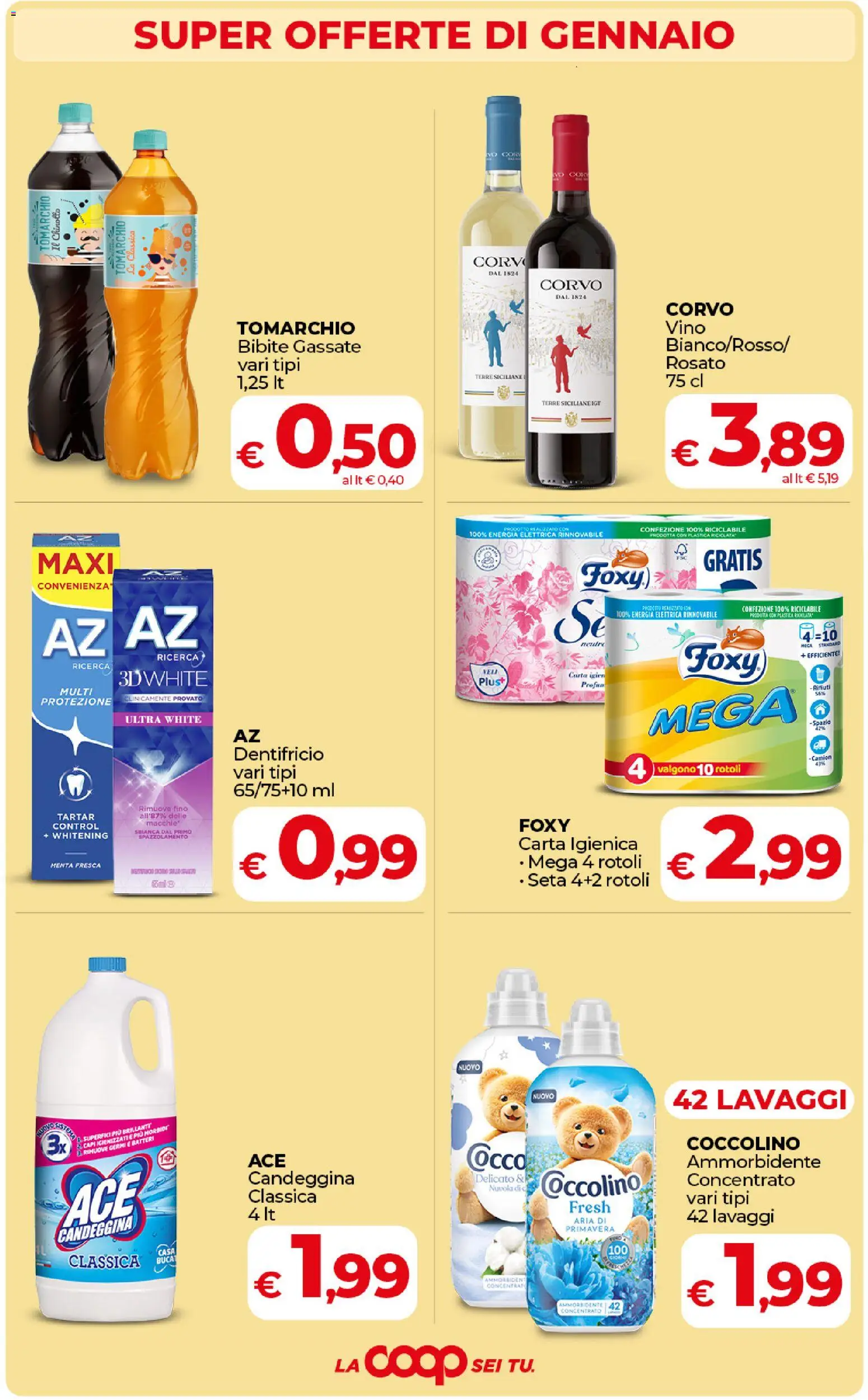 Volantino COOP del 17.01.2026 | Pagina: 4 | Prodotti: Carta igienica, Dentifricio, Vino, Bibite