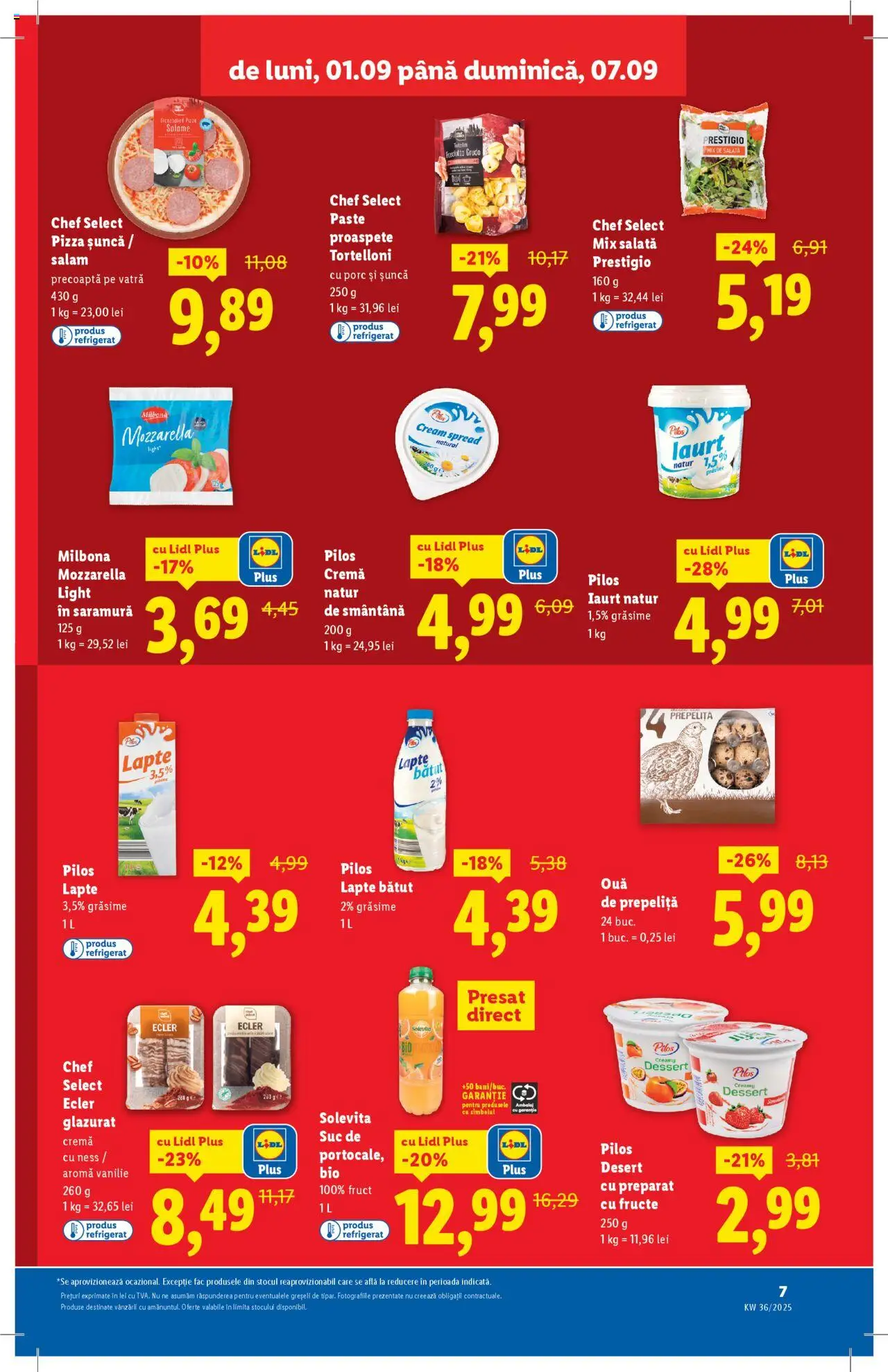 Catalog Lidl – valabil de la 01.09.2025 | Pagină: 7 | Produse: Mozzarella, Iaurt, Șuncă, Salată
