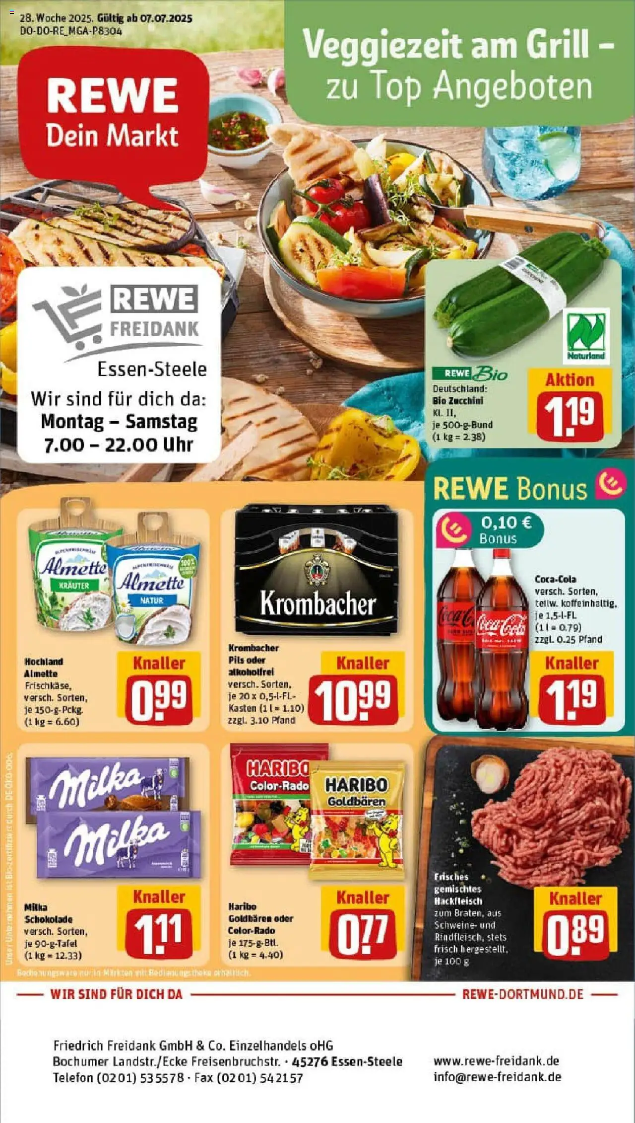 Rewe prospekt Essen	 - gültig ab dem 06.07.2025 | Seite: 1 | Produkte: Schokolade, Milka schokolade, Milka, Krombacher