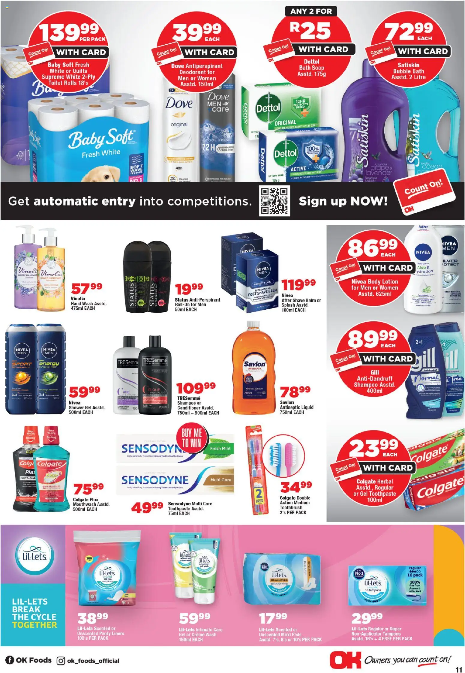 New OK Foods catalogue – valid from 24.10.2025 | Page: 11 | Products: Antiseptic liquid, Antiperspirant, Toothbrush, Lotion