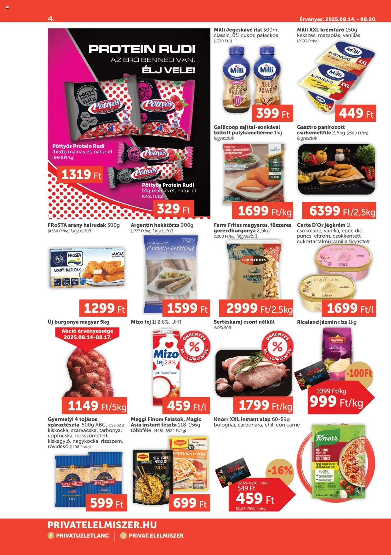 PRIVÁT akciós ujság - amely érvényes a következő dátumtól: 14.08.2025 | Oldal: 4 | Termékek: Chili, Krémtúró, Jegeskávé, Tészta
