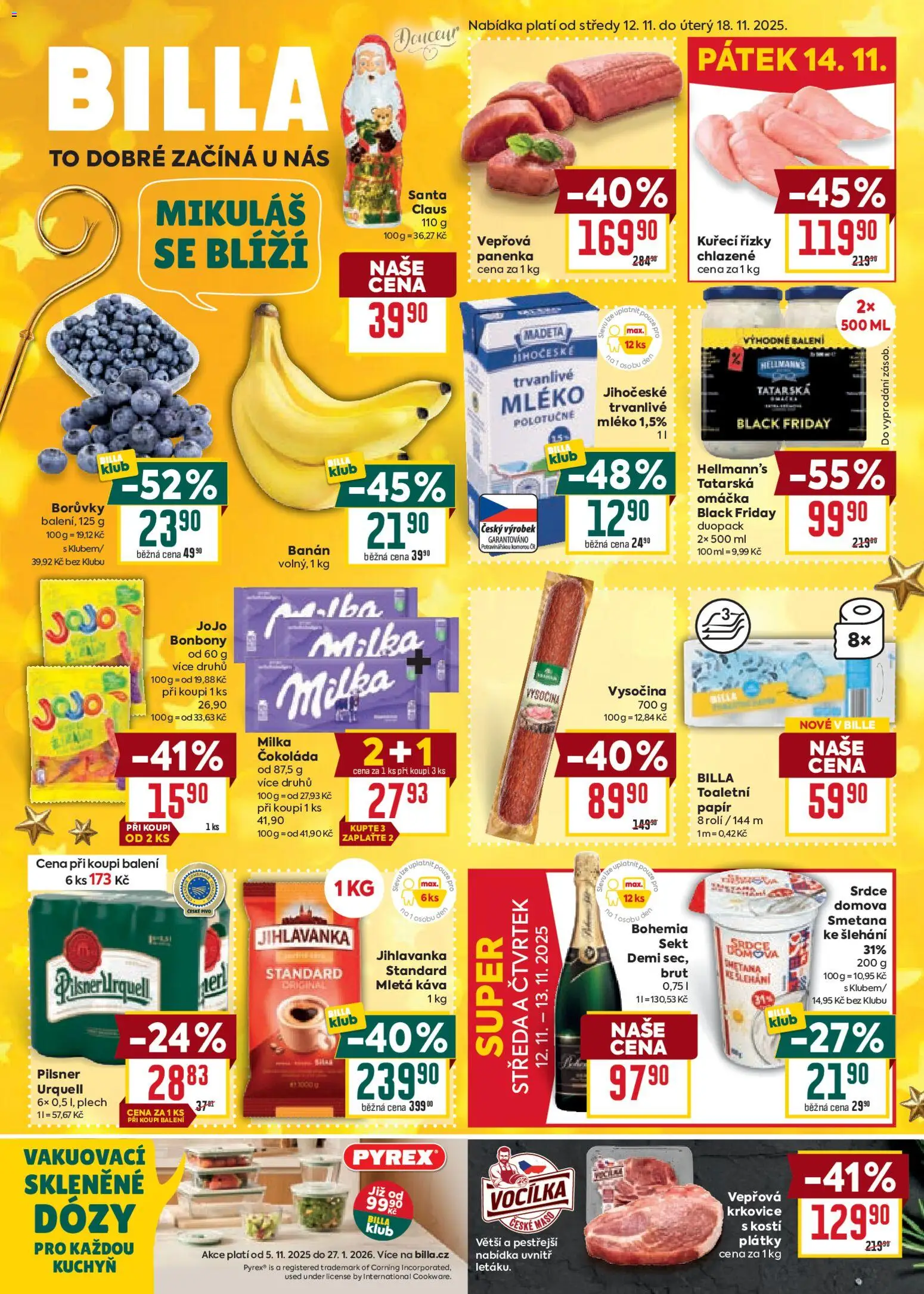 Billa Velký leták od 12.11.2025 | Strana: 1 | Produkty: Pilsner, Hellmann's, Maso, Krkovice