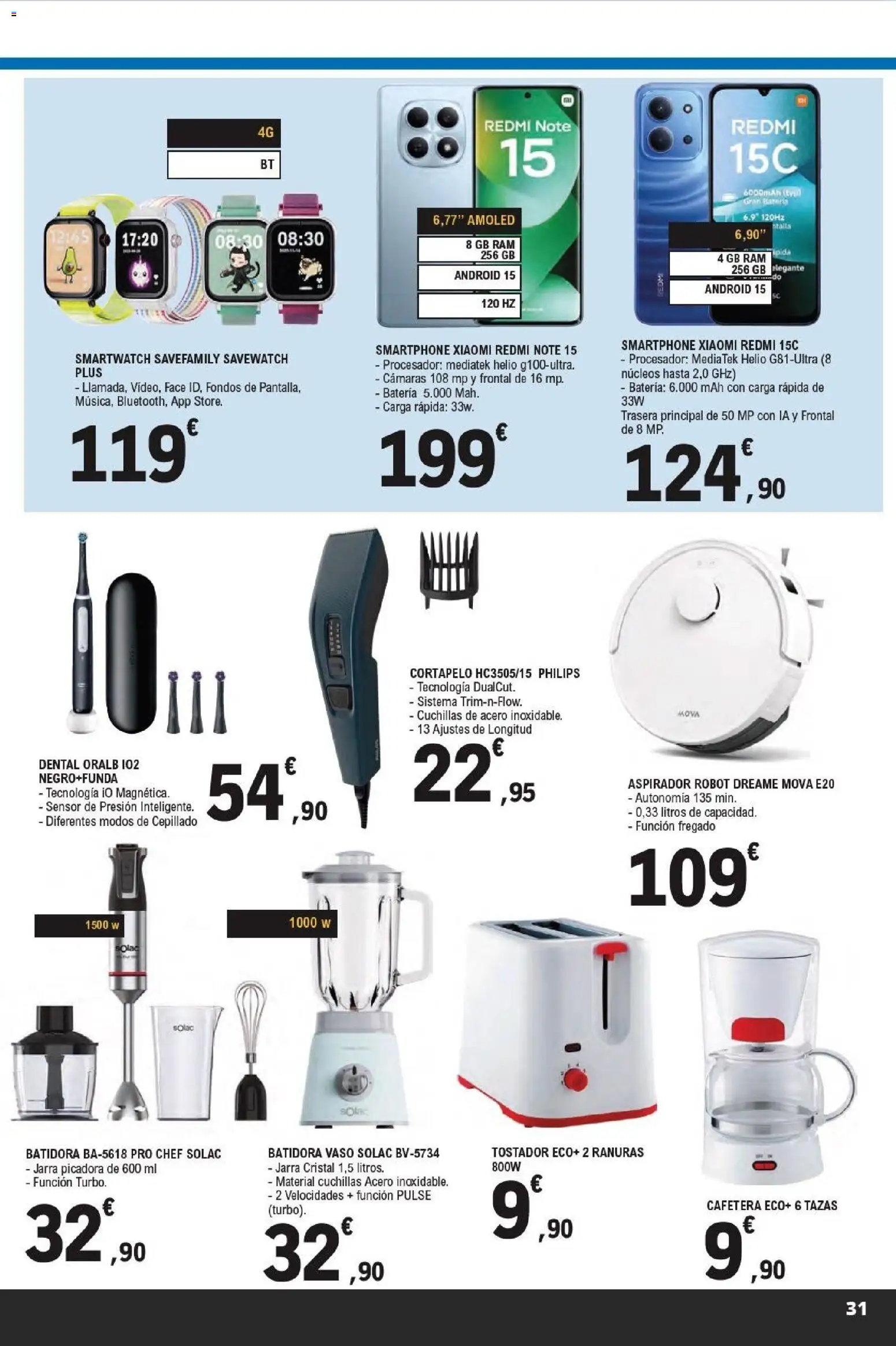 E.Leclerc Productos Estrella │ válido desde el 15.04.2026 | Página: 31 | Productos: Smartphone, Cafetera, Robot, Tostador