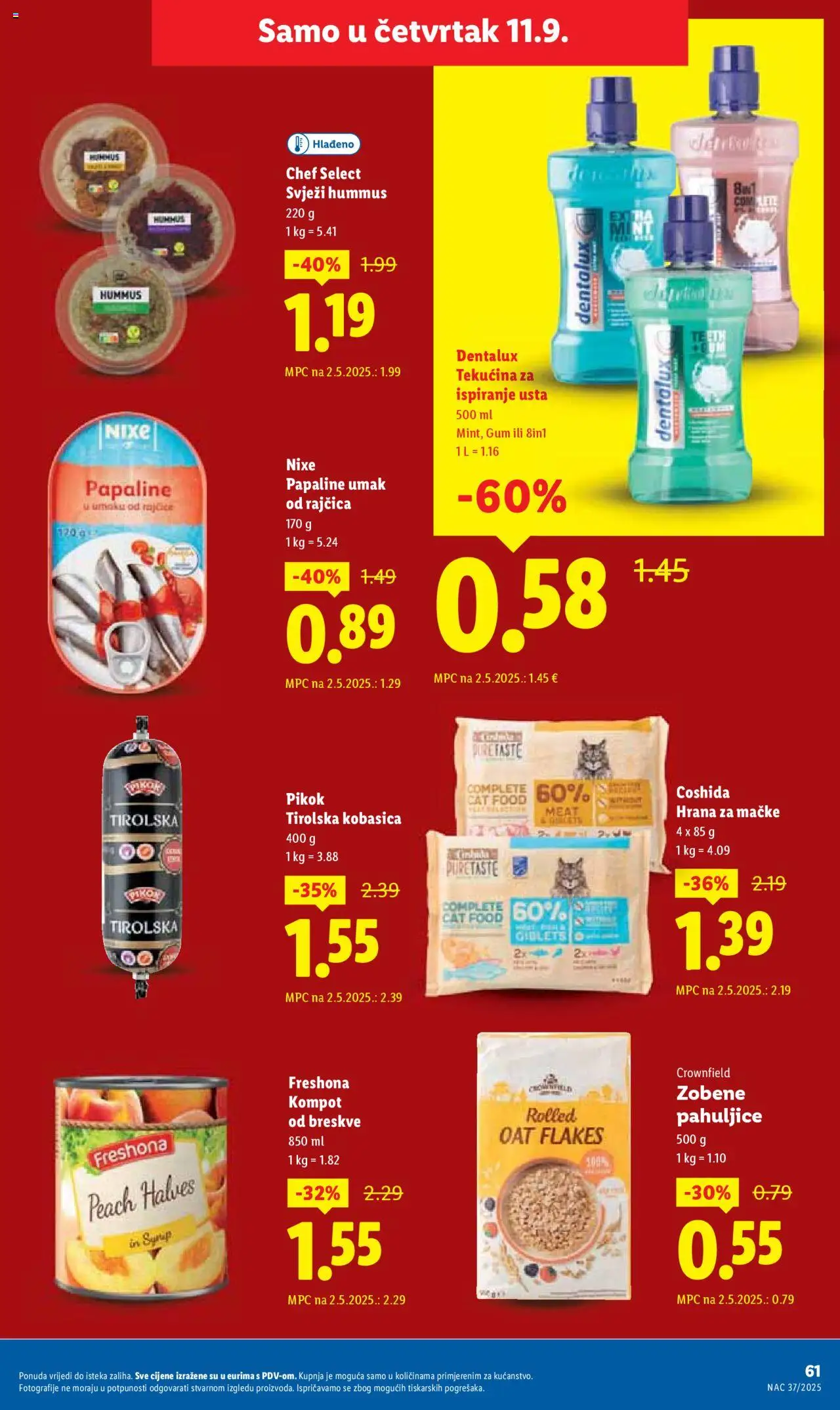 Lidl katalog | vrijedi od 08.09.2025 | Stranica: 61 | Proizvodi: Zobene pahuljice, Umak, Hrana za mačke, Kompot