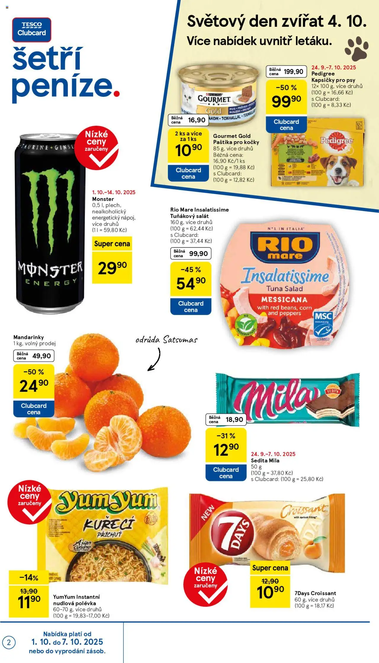 Tesco leták - Hypermarket od 01.10.2025 | Strana: 2 | Produkty: Yum Yum, Mandarinky, Salát, Rio mare
