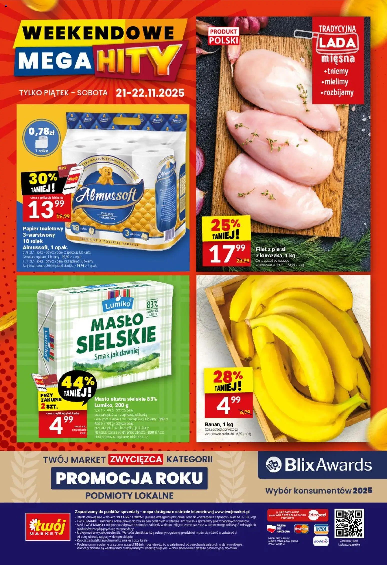 Twój Market Gazetka od 19.11.2025 | Strona: 40 | Produkty: Karta, Piersi, Papier toaletowy, Masło