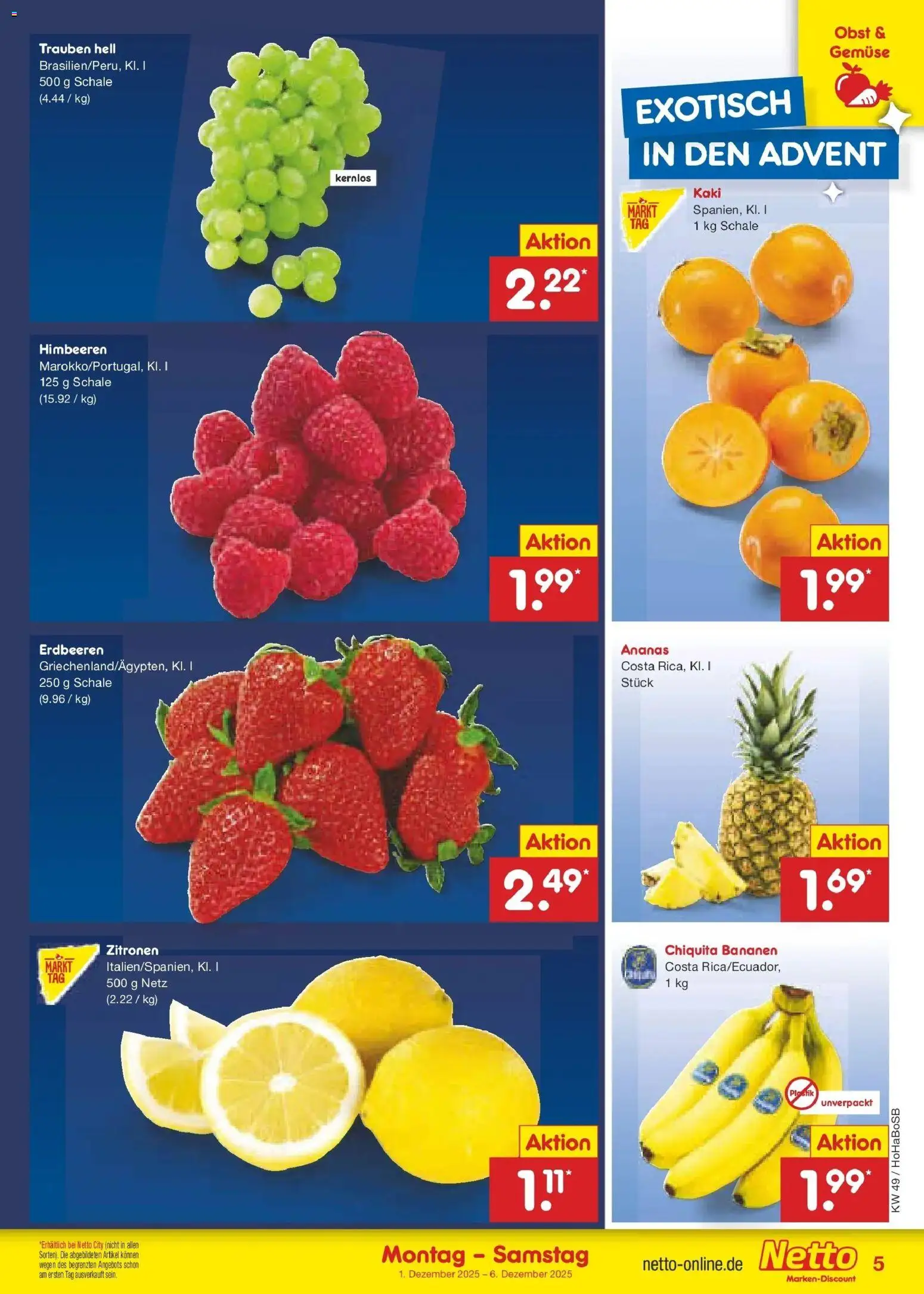 Netto Marken-Discount prospekt Hannover	 – gültig ab 30.11.2025 | Seite: 5 | Produkte: Bananen, Ananas, Obst, Zitronen