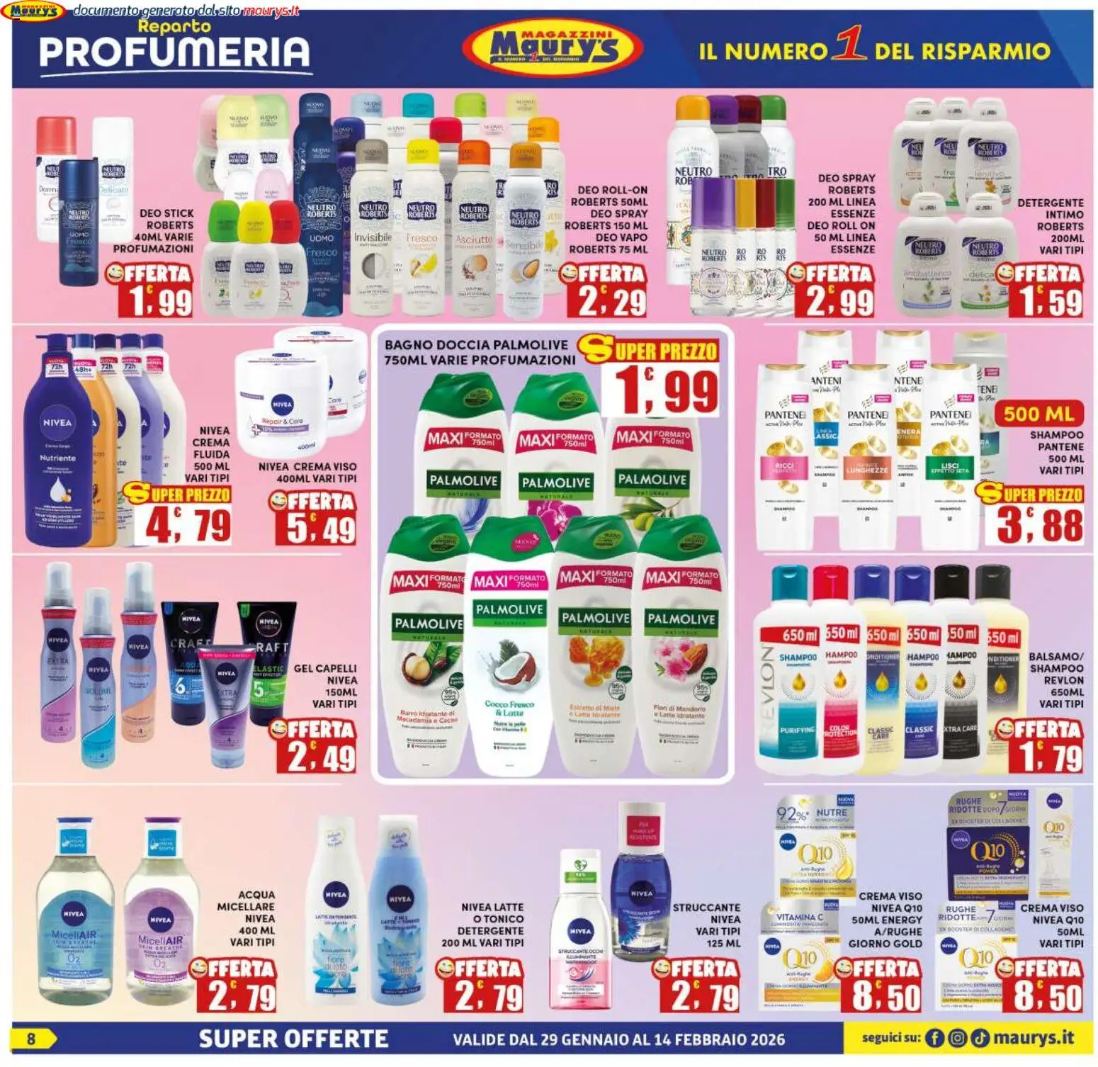 Volantino Maury's del 29.01.2026 | Pagina: 8 | Prodotti: Shampoo, Detergente, Crema viso, Doccia