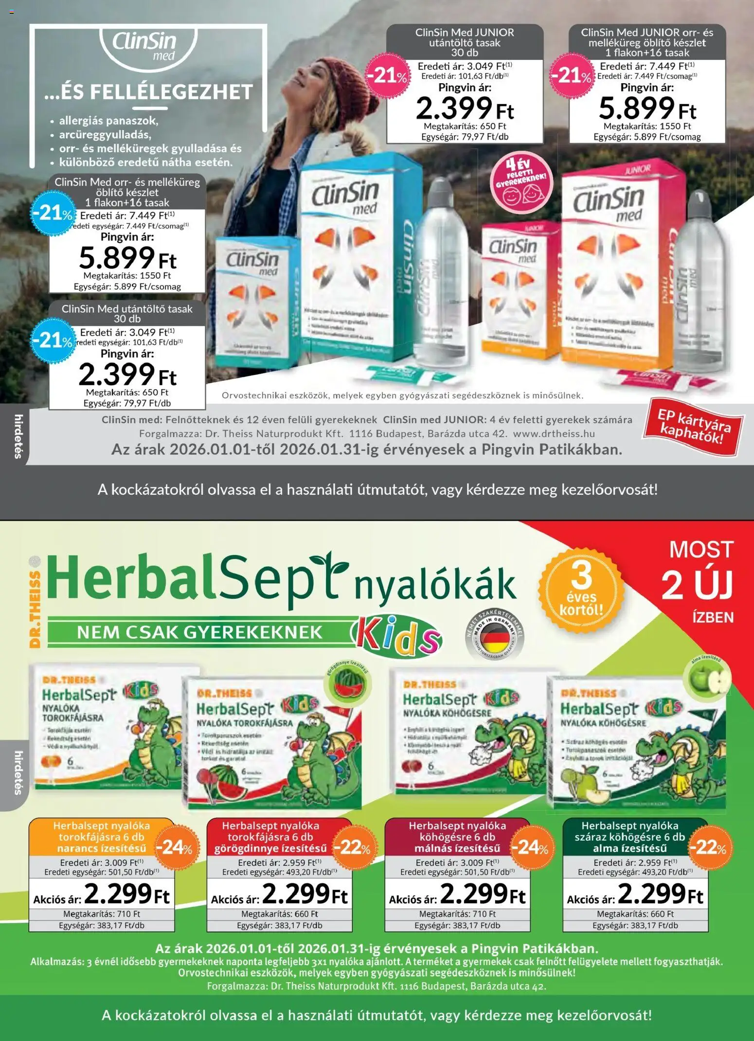 Pingvin Patika akciós ujság - amely érvényes a következő dátumtól: 01.01.2026 | Oldal: 18 | Termékek: Görögdinnye, Öblítő, Alma, Narancs