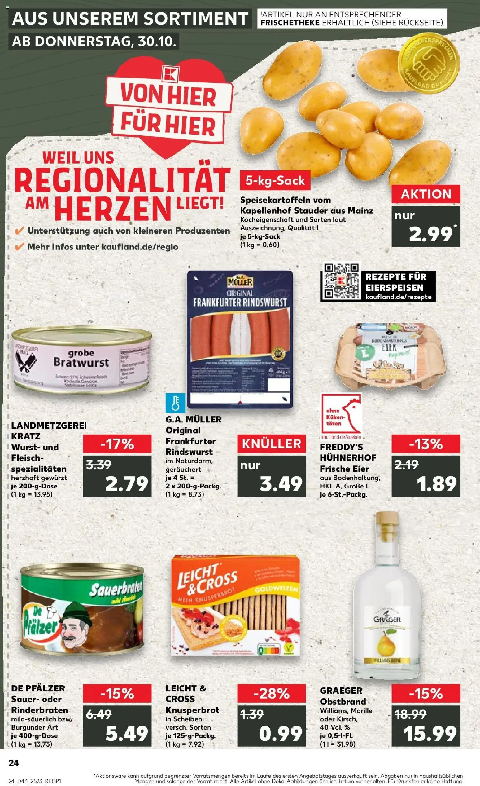 Kaufland prospekt Oppenheim	 – gültig ab 30.10.2025 | Seite: 24 | Produkte: Eier, Bratwurst, Wurst, Fleisch