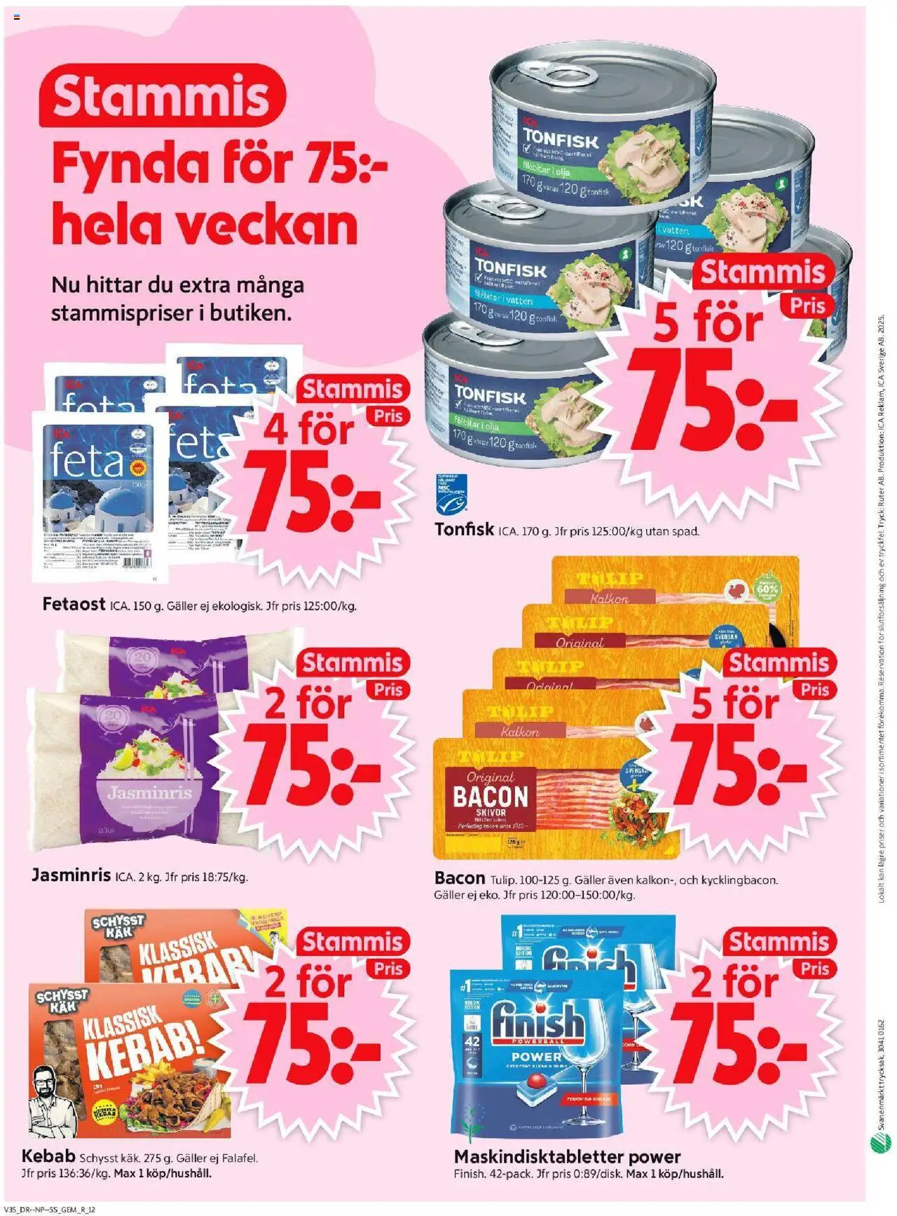 ICA Supermarket reklamblad aktuell från 25.08.2025 | Sida: 14 | Produkter: Bacon, Galler, Kalkon, Tonfisk