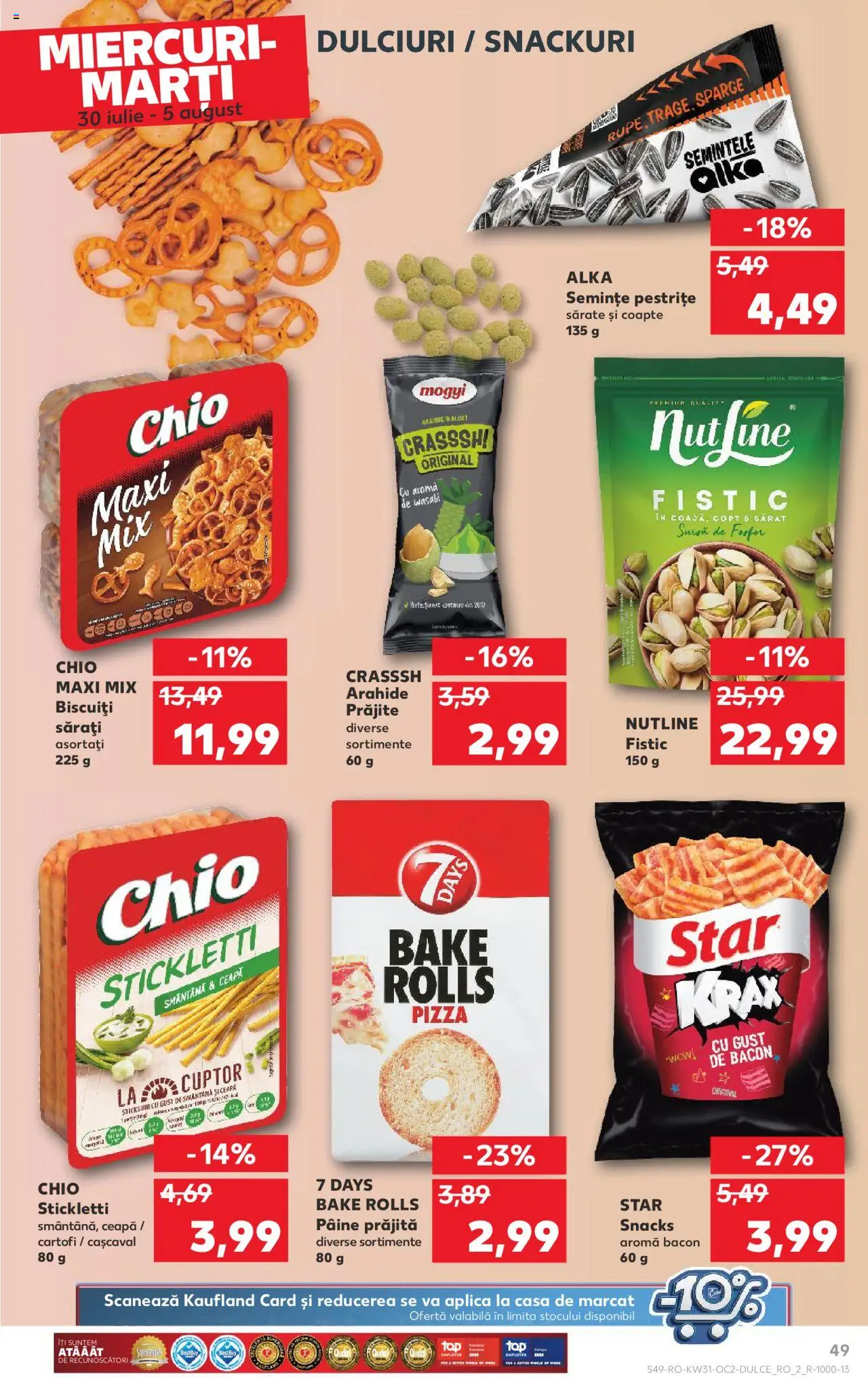 Kaufland RO akciós ujság - amely érvényes a következő dátumtól: 30.07.2025 | Oldal: 49 | Termékek: Bacon, Wasabi, Pizza