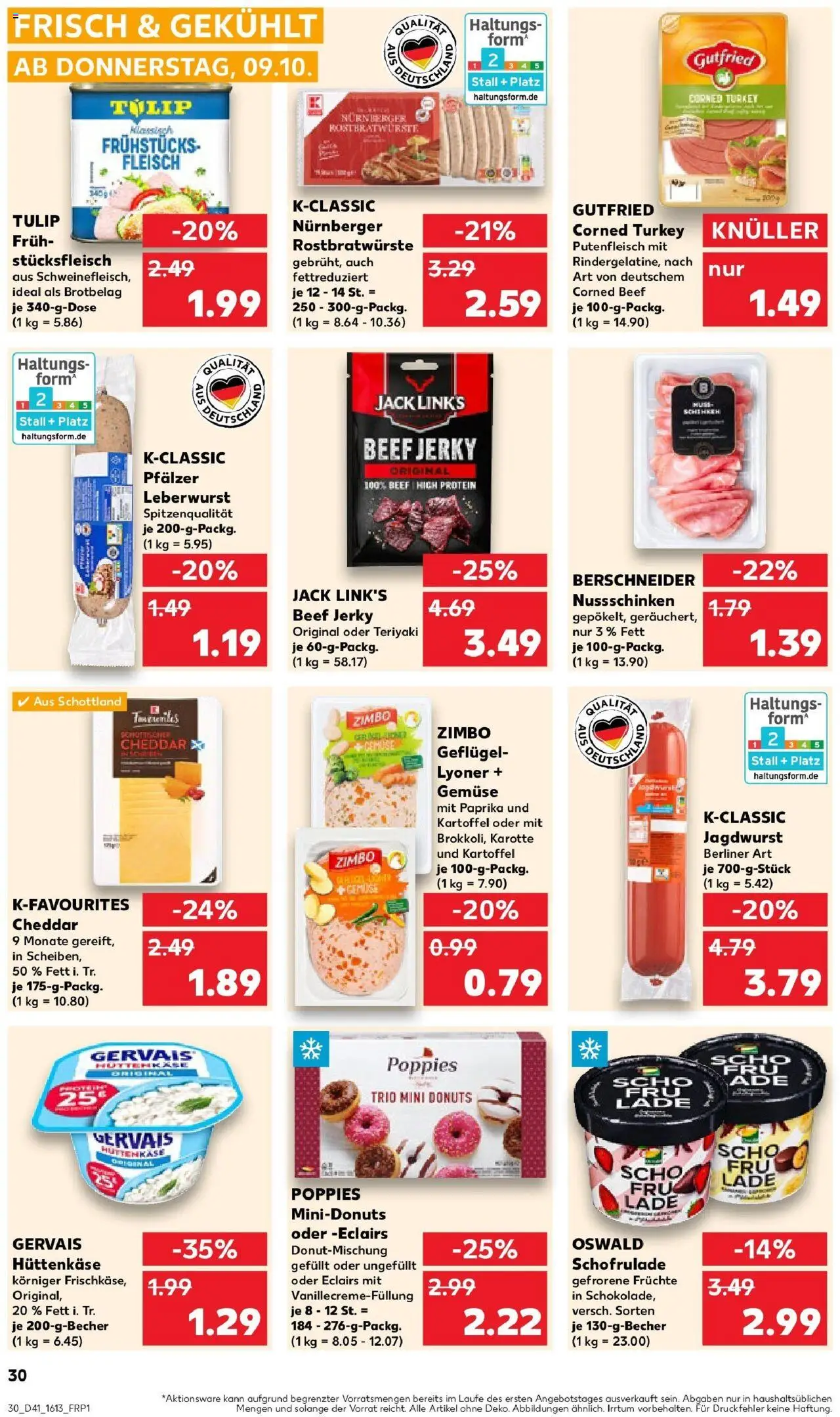 Kaufland prospekt Lübbecke	 – gültig ab 09.10.2025 | Seite: 30 | Produkte: Berliner, Donuts, Gemüse, Fleisch