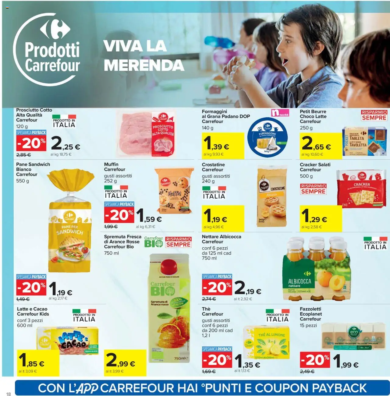 Volantino Carrefour del 05.09.2025 | Pagina: 18 | Prodotti: Prosciutto Cotto, Fazzoletti, Frutta, The