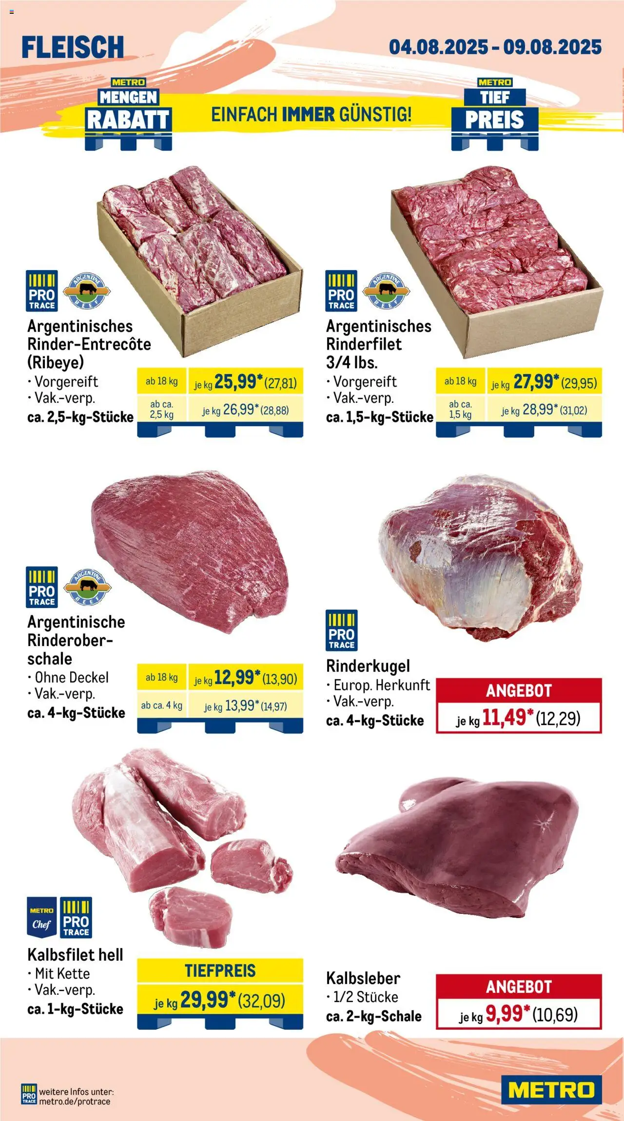 Metro Wochen-Angebote Gastro - gültig ab dem 04.08.2025 | Seite: 2 | Produkte: Rinderfilet, Kalbsleber, Fleisch