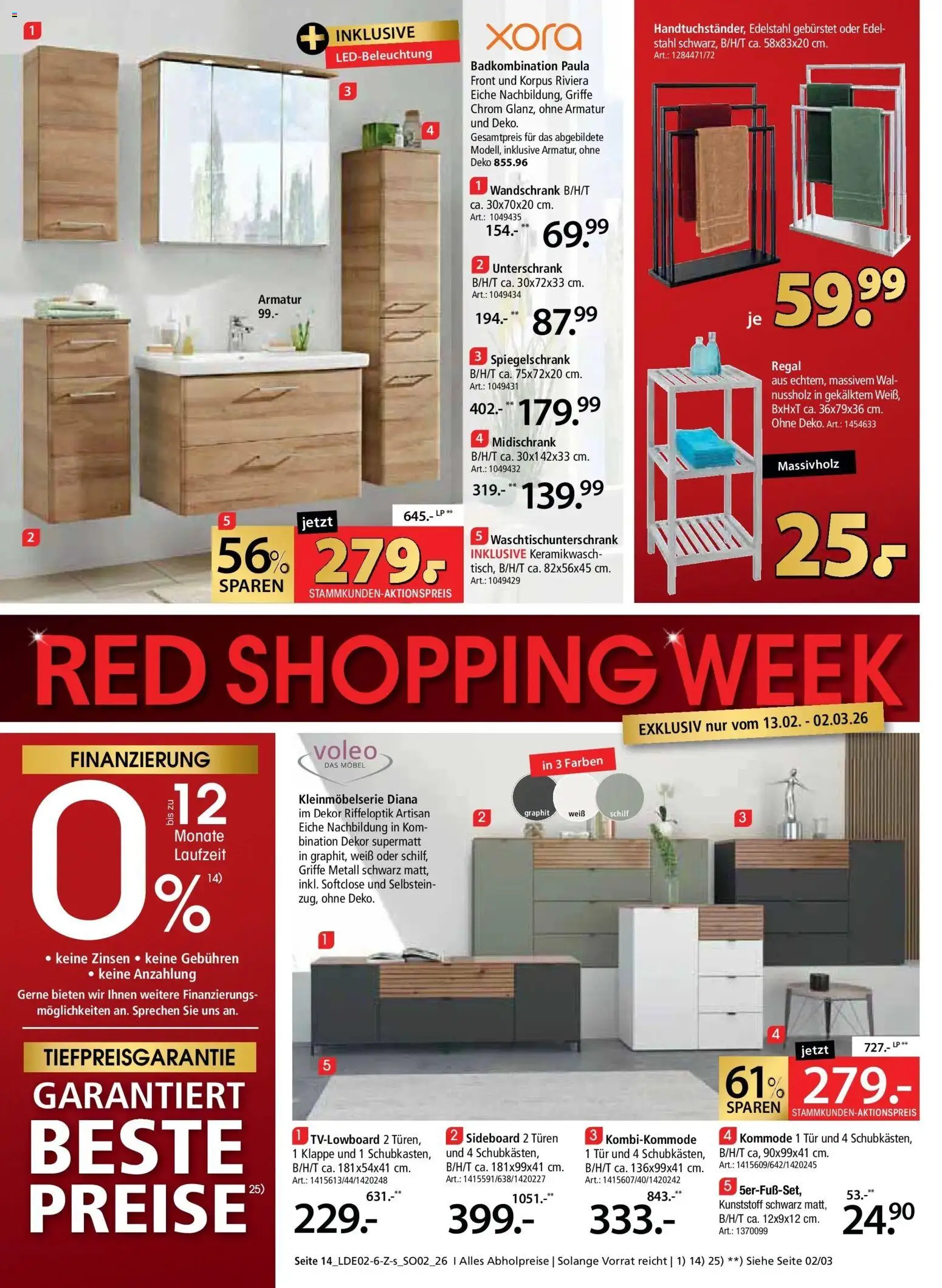 Zurbrüggen Red Shopping Week – gültig ab 23.02.2026 | Seite: 14 | Produkte: Armatur, Spiegelschrank, Unterschrank, Midischrank