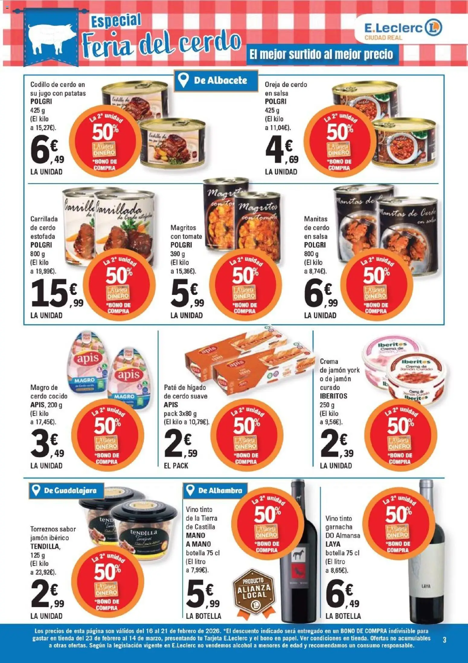 E.Leclerc - Feria del Cedro │ válido desde el 16.02.2026 | Página: 3 | Productos: Jamón, Vino, Paté, Crema