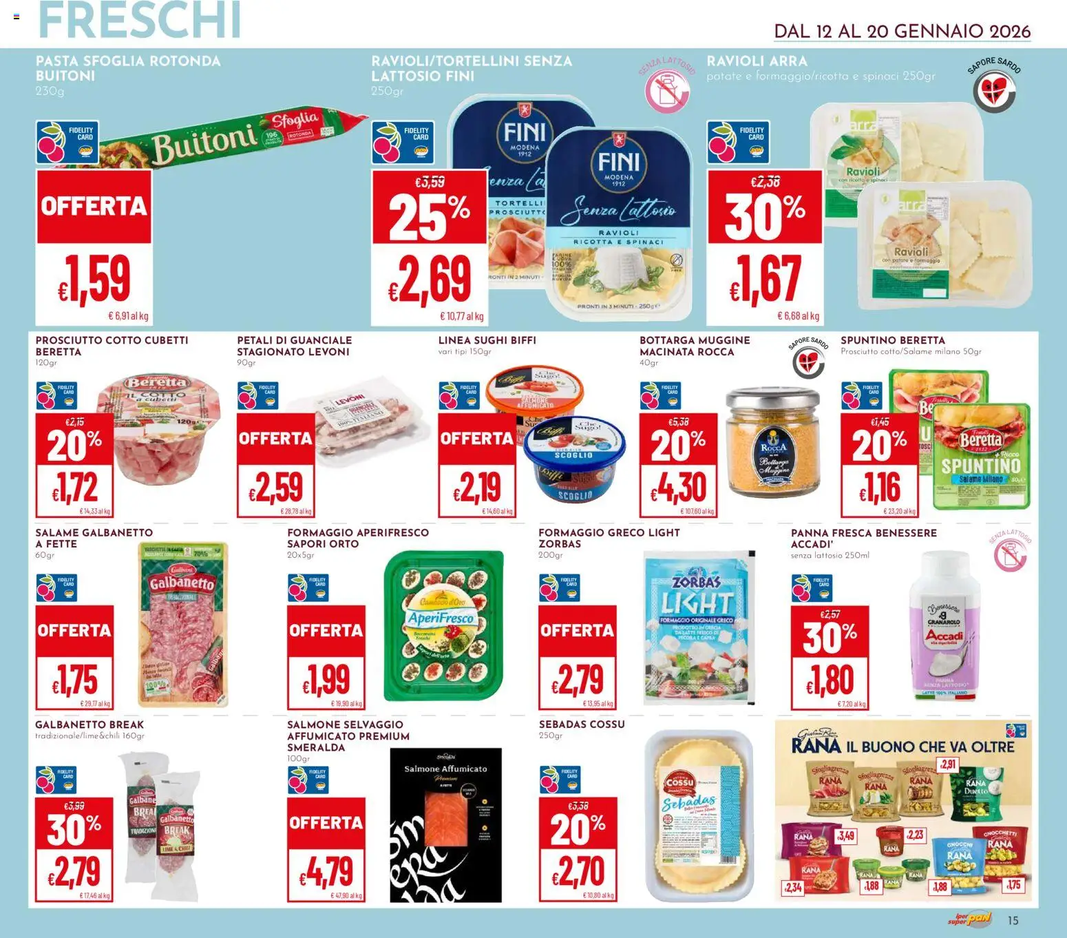 Volantino Pan del 12.01.2026 | Pagina: 15 | Prodotti: Formaggio, Pasta, Gnocchi, Gnocchetti