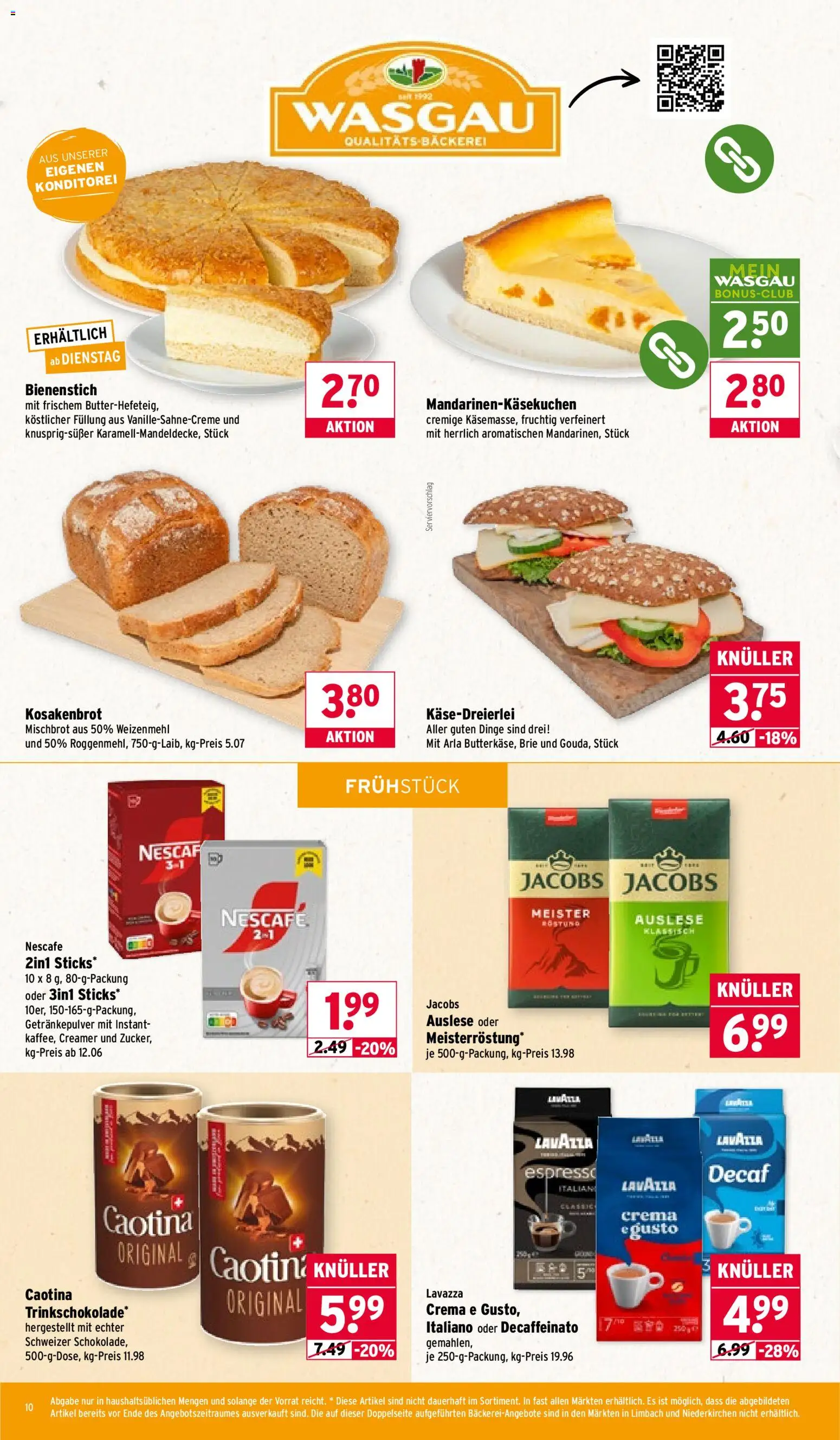 Wasgau Prospekt 	 – gültig ab 02.02.2026 | Seite: 10 | Produkte: Lavazza, Nescafe, Bäckerei, Weizenmehl