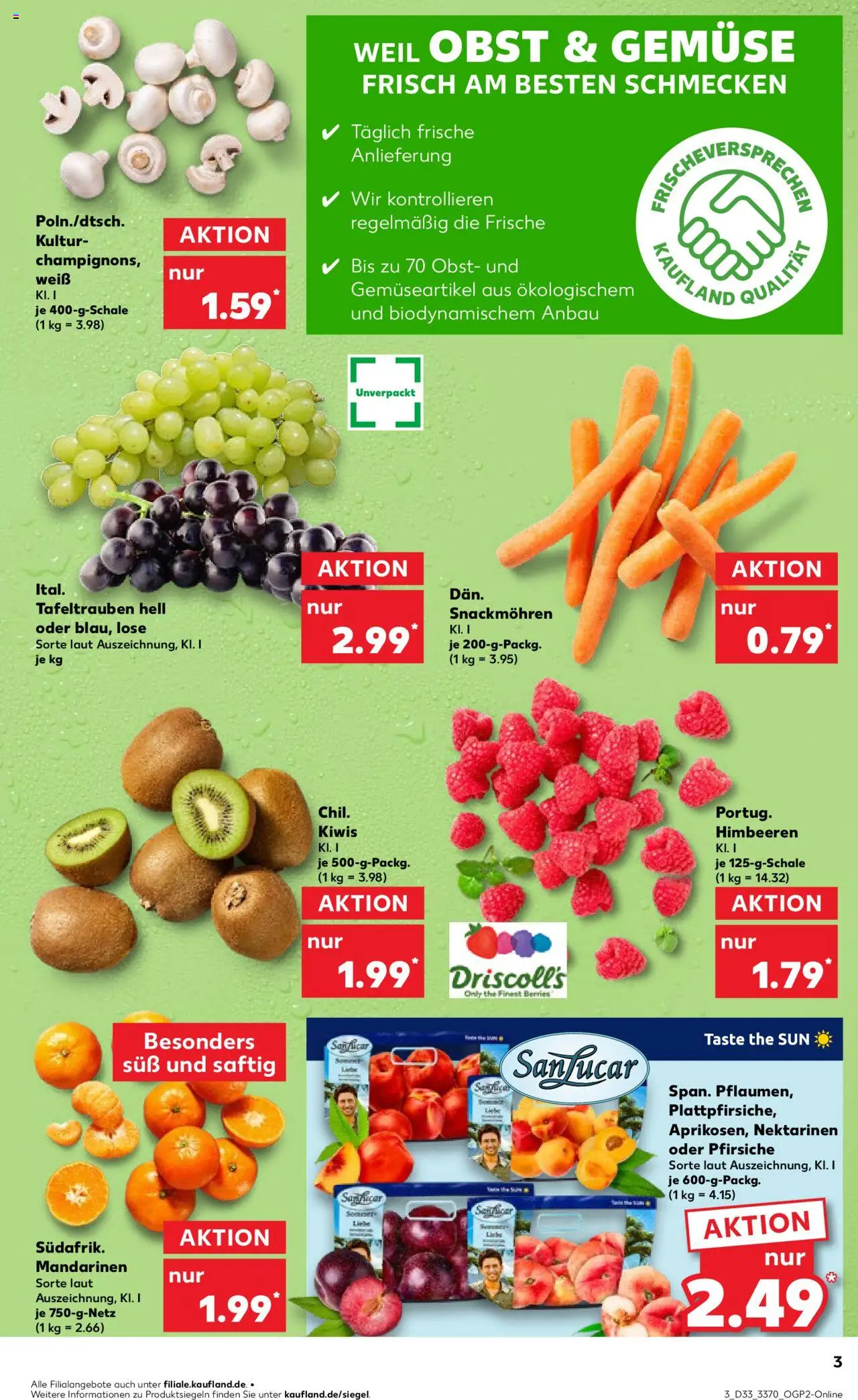 Kaufland Prospekt 	 - gültig ab dem 14.08.2025 | Seite: 3 | Produkte: Himbeeren, Nektarinen, Mandarinen, Gemüse