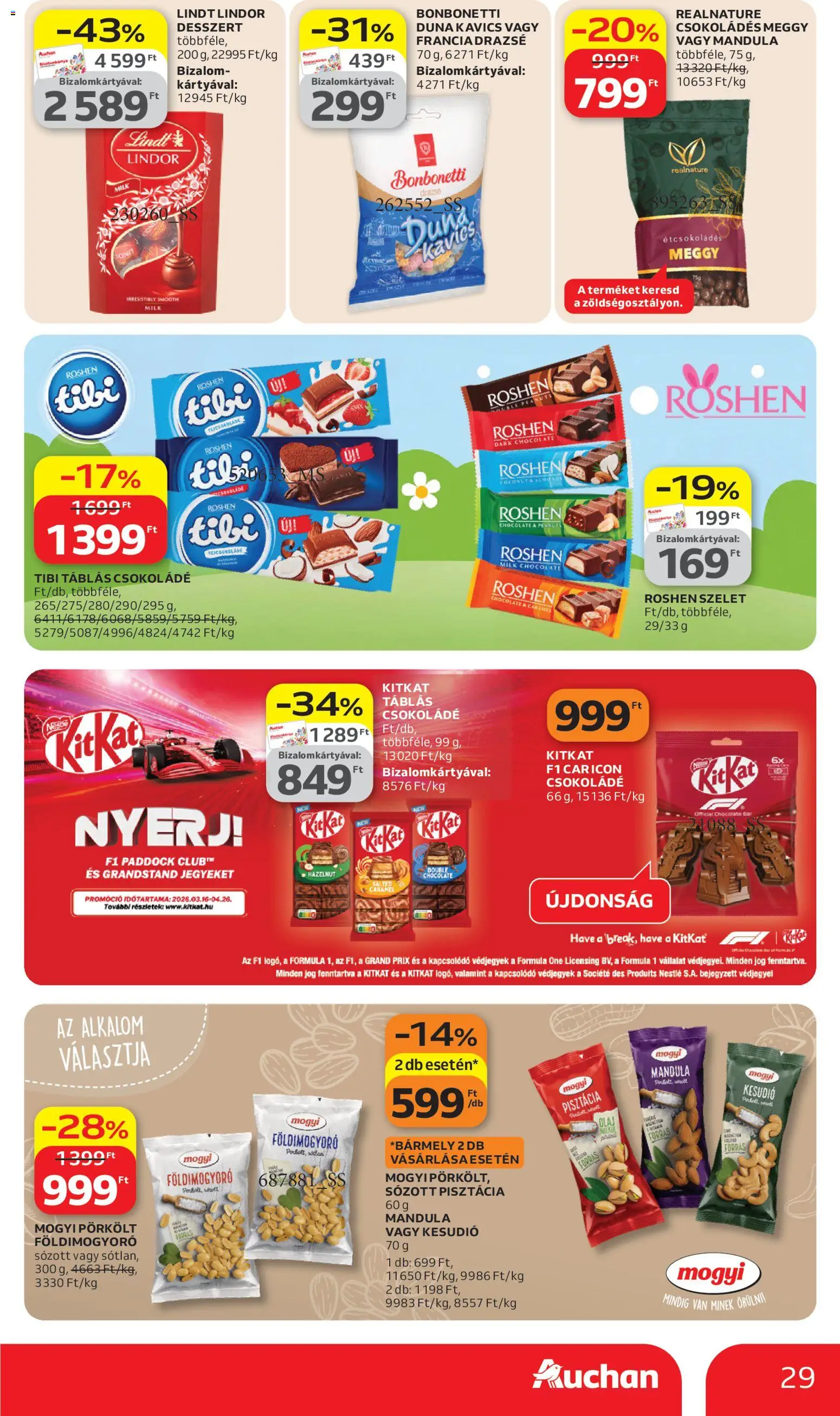 Auchan akciós ujság - amely érvényes a következő dátumtól: 26.03.2026 | Oldal: 29 | Termékek: Kesudió, Meggy, Mandula, Földimogyoró